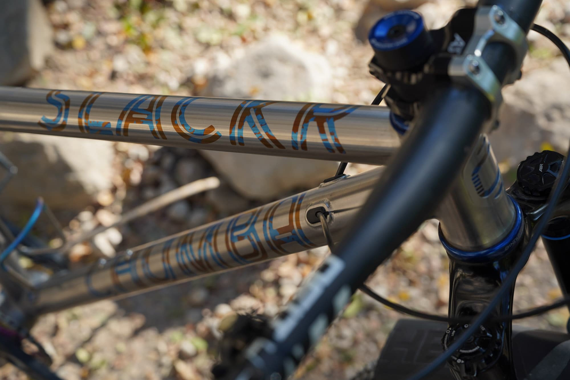 SLACKR Ti ano logo on top tube
