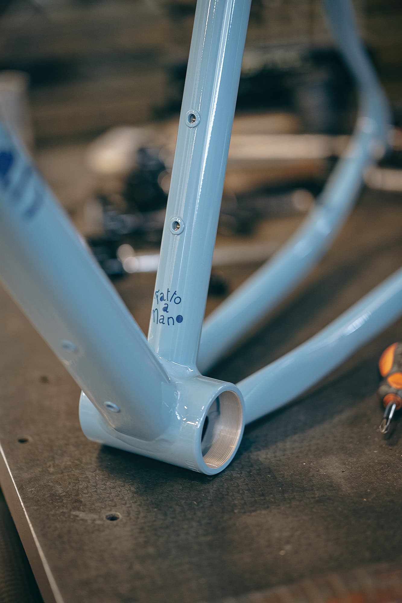 A blue Paula in the factory.