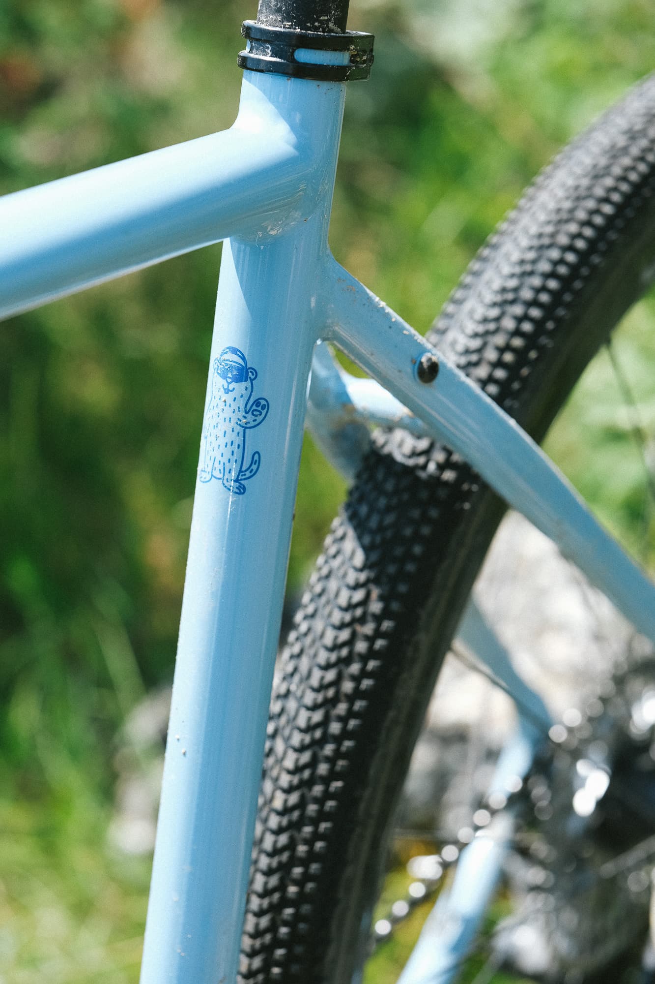 Paula the mascot on the down tube.