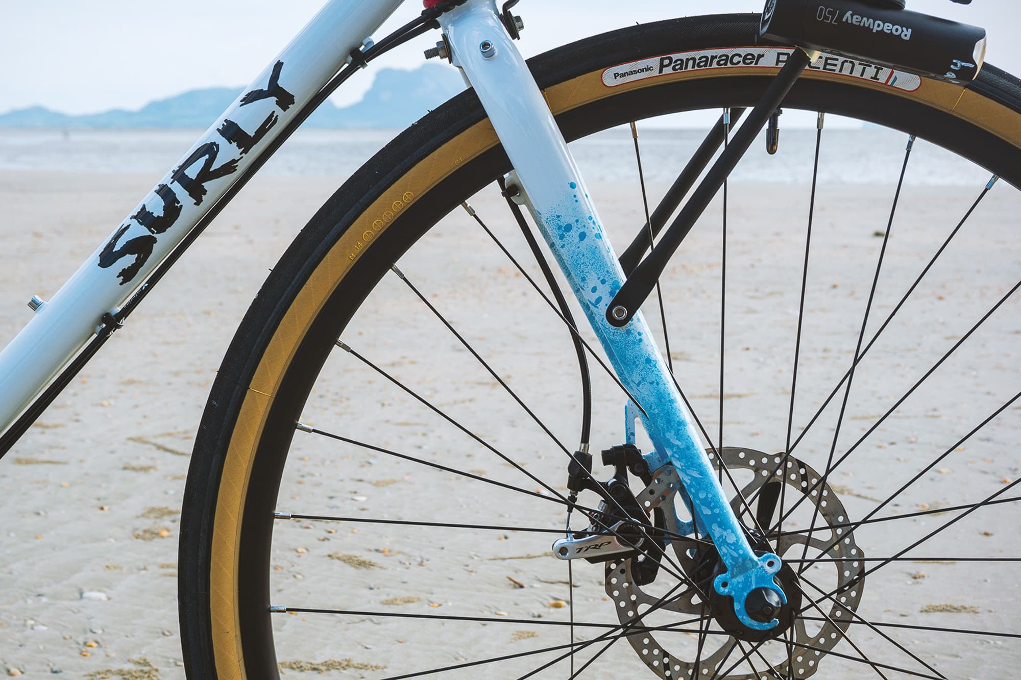 A custom paint job on the front fork.