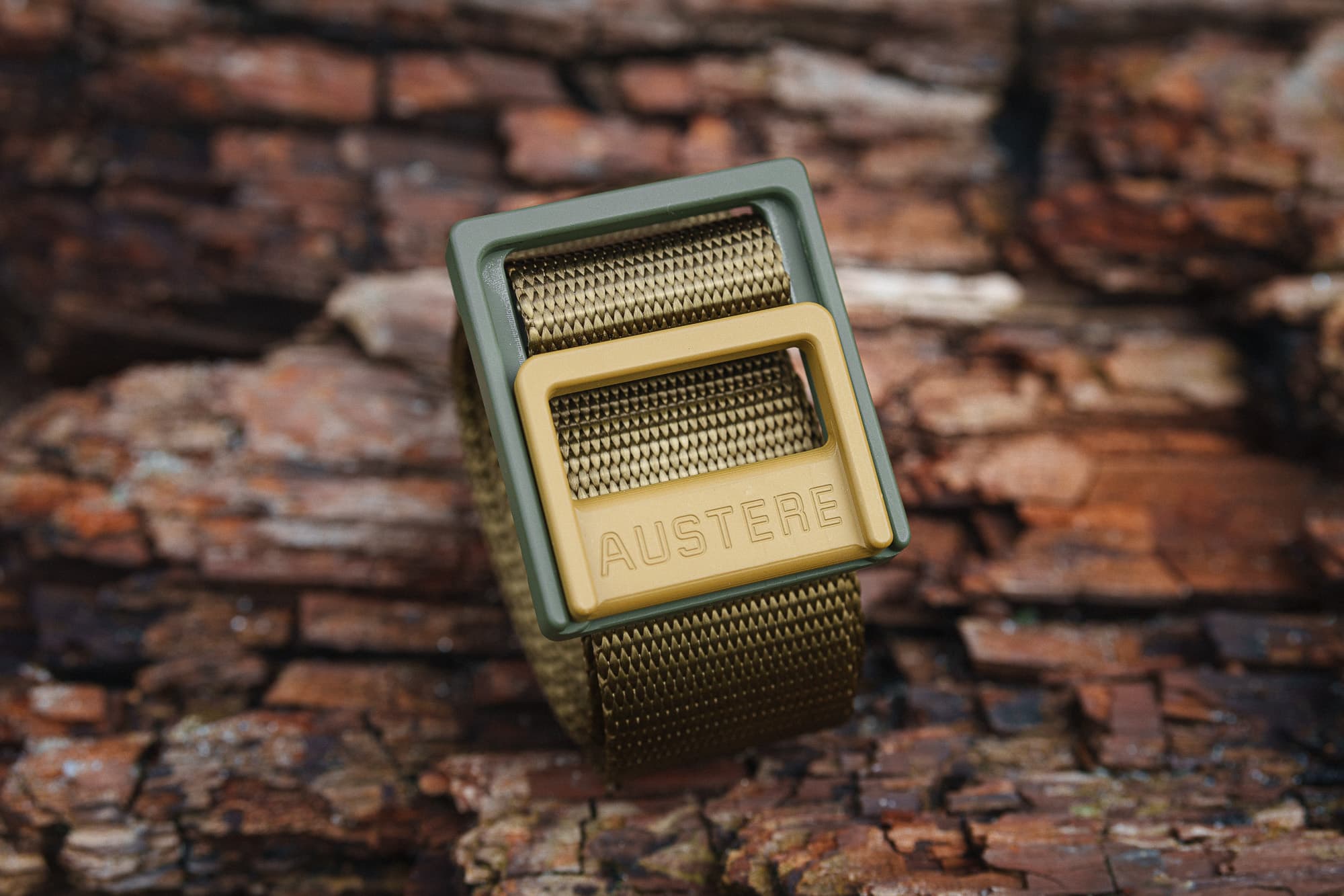 An Austere belt in the woods.