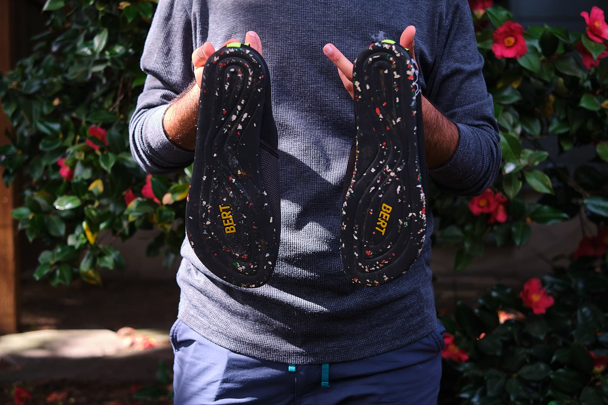Abe shows the sole of The Bert Shoes.