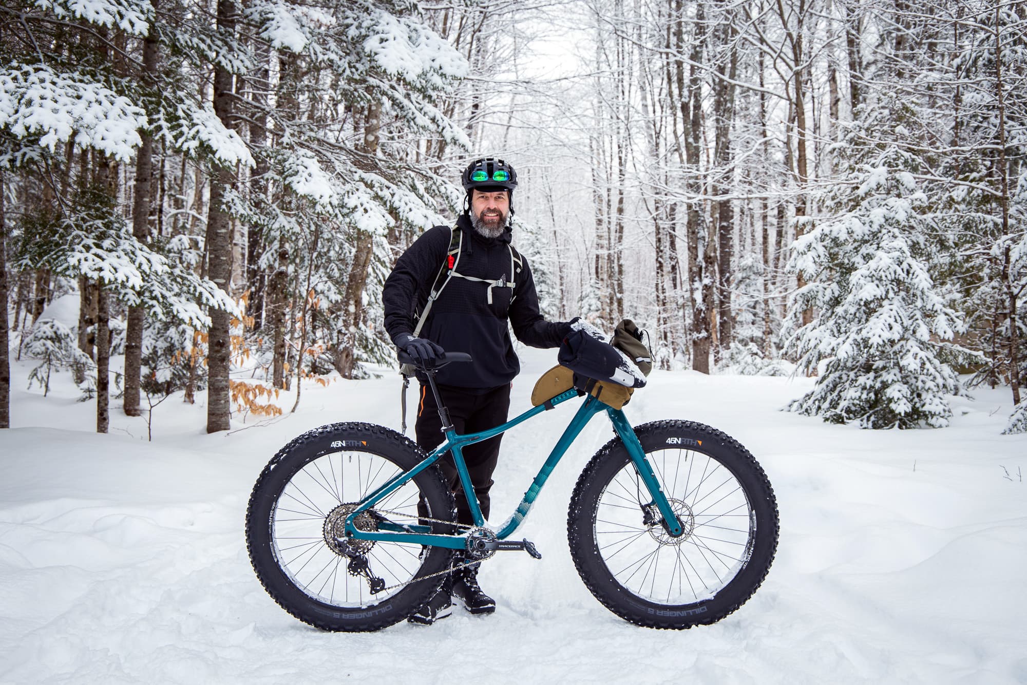 Trevor all suited up for winter biking.