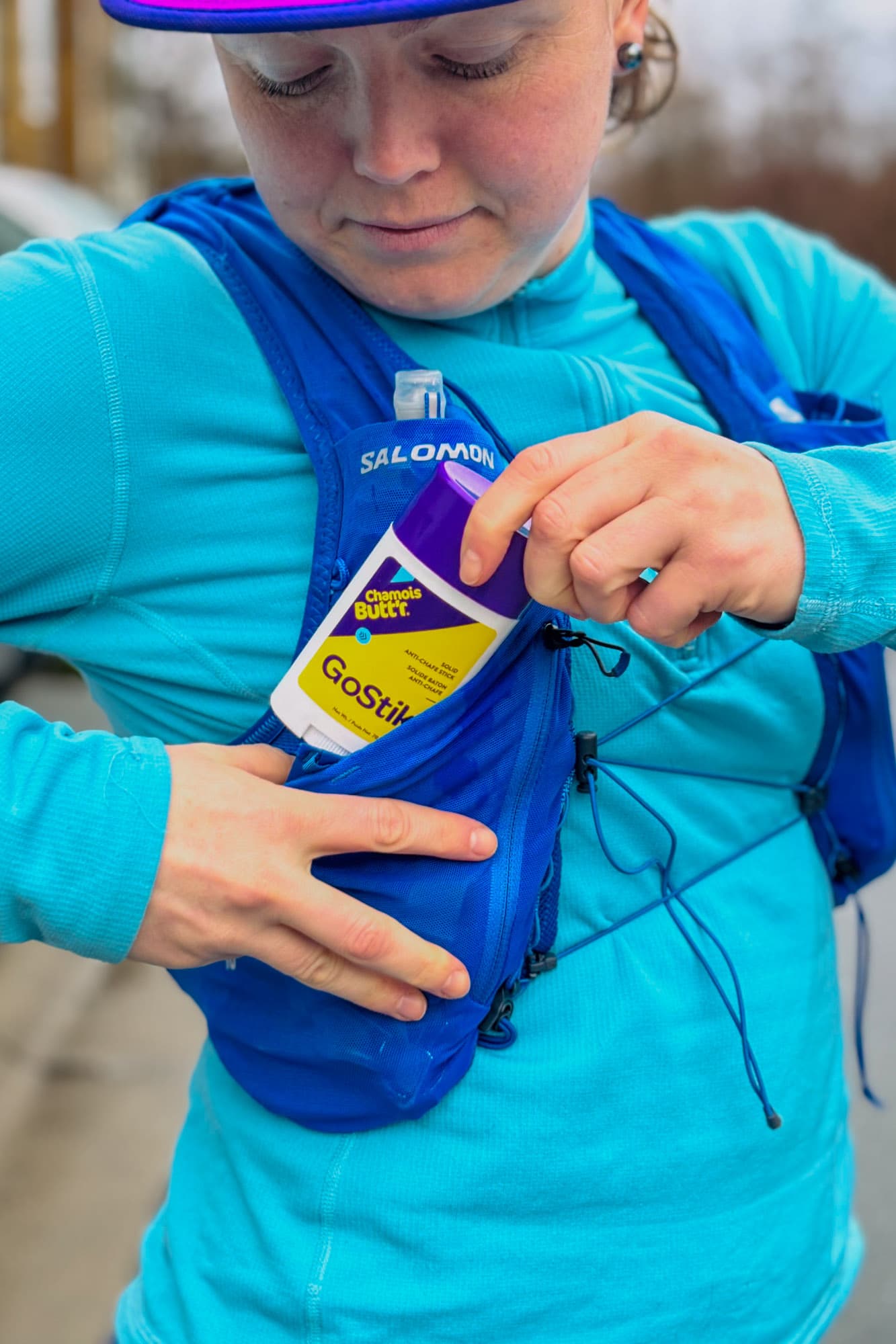 The GoStik fits in a hydration vest.