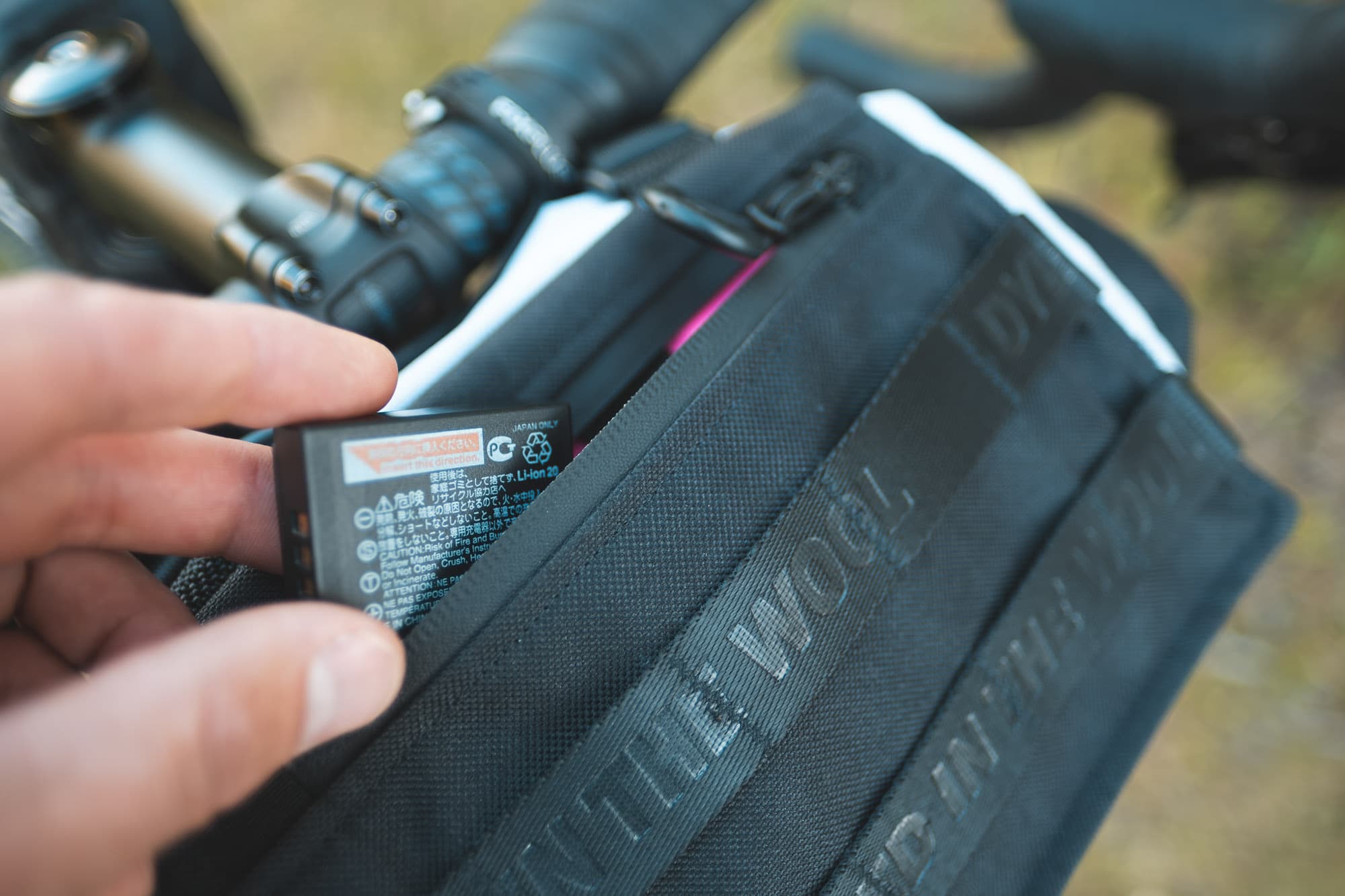 Storing camera batteries in the DITW Camera Bag.