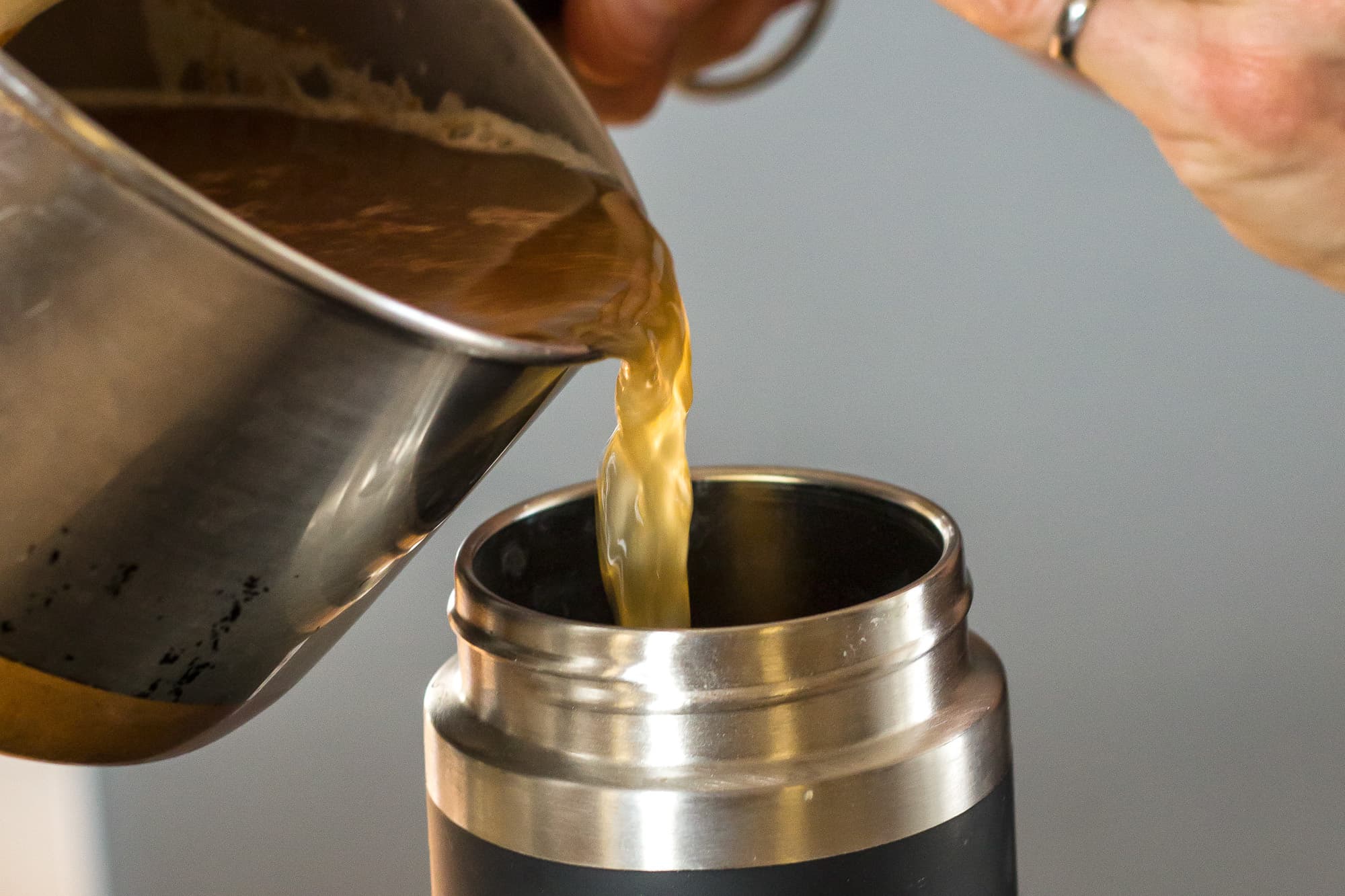 The ciderade goes into the bottle.