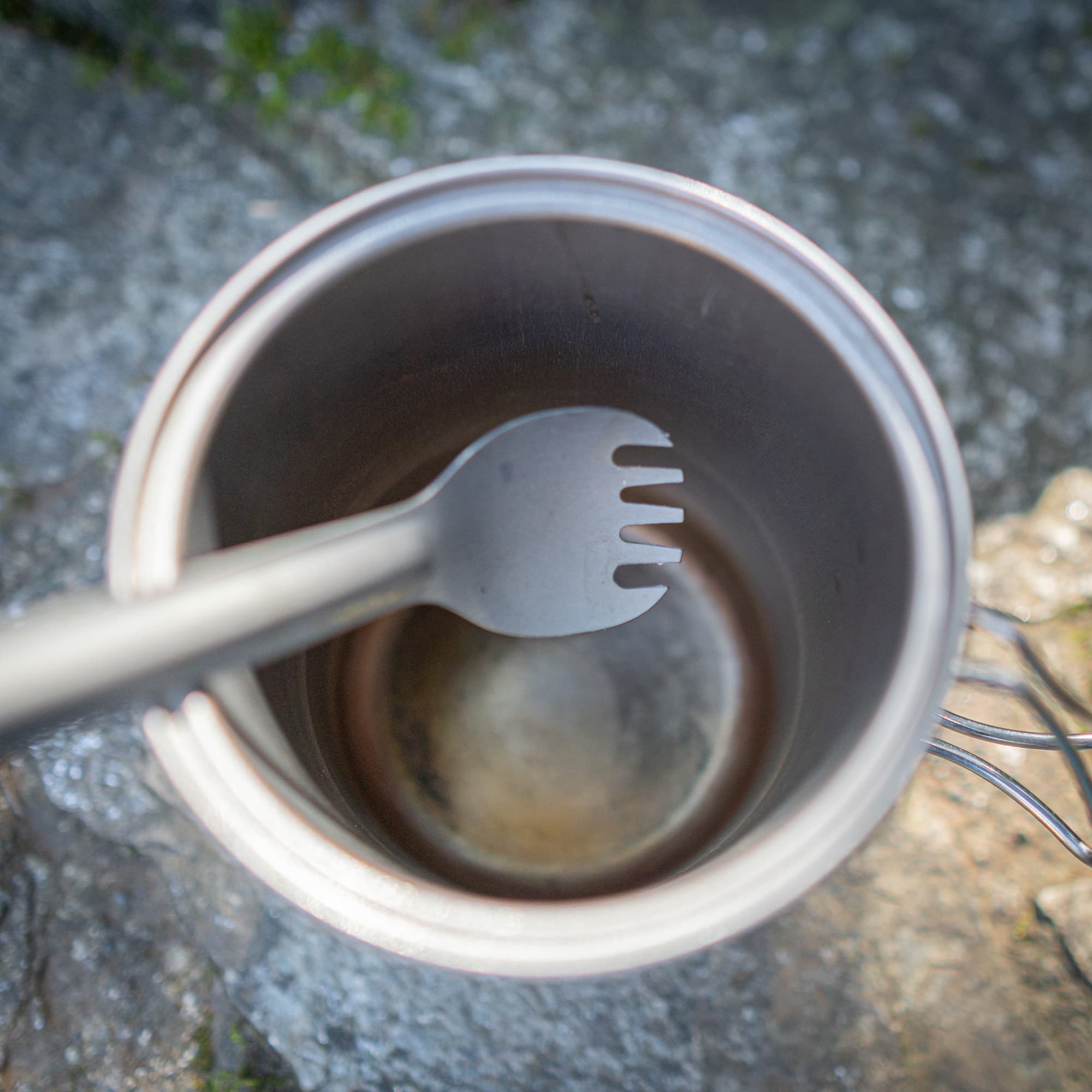 Inside a camp cook pot.