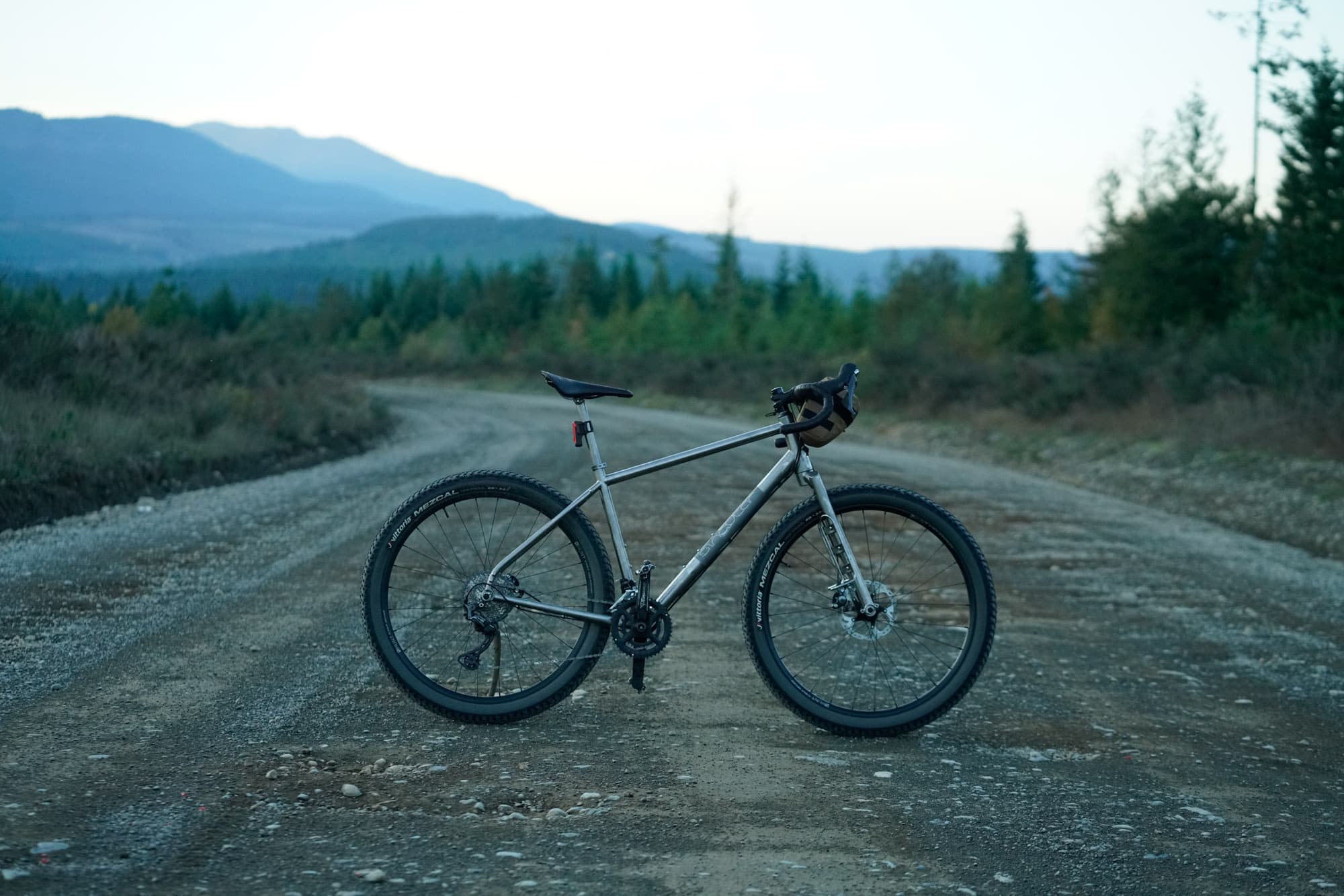 Toms bike in the gravel.