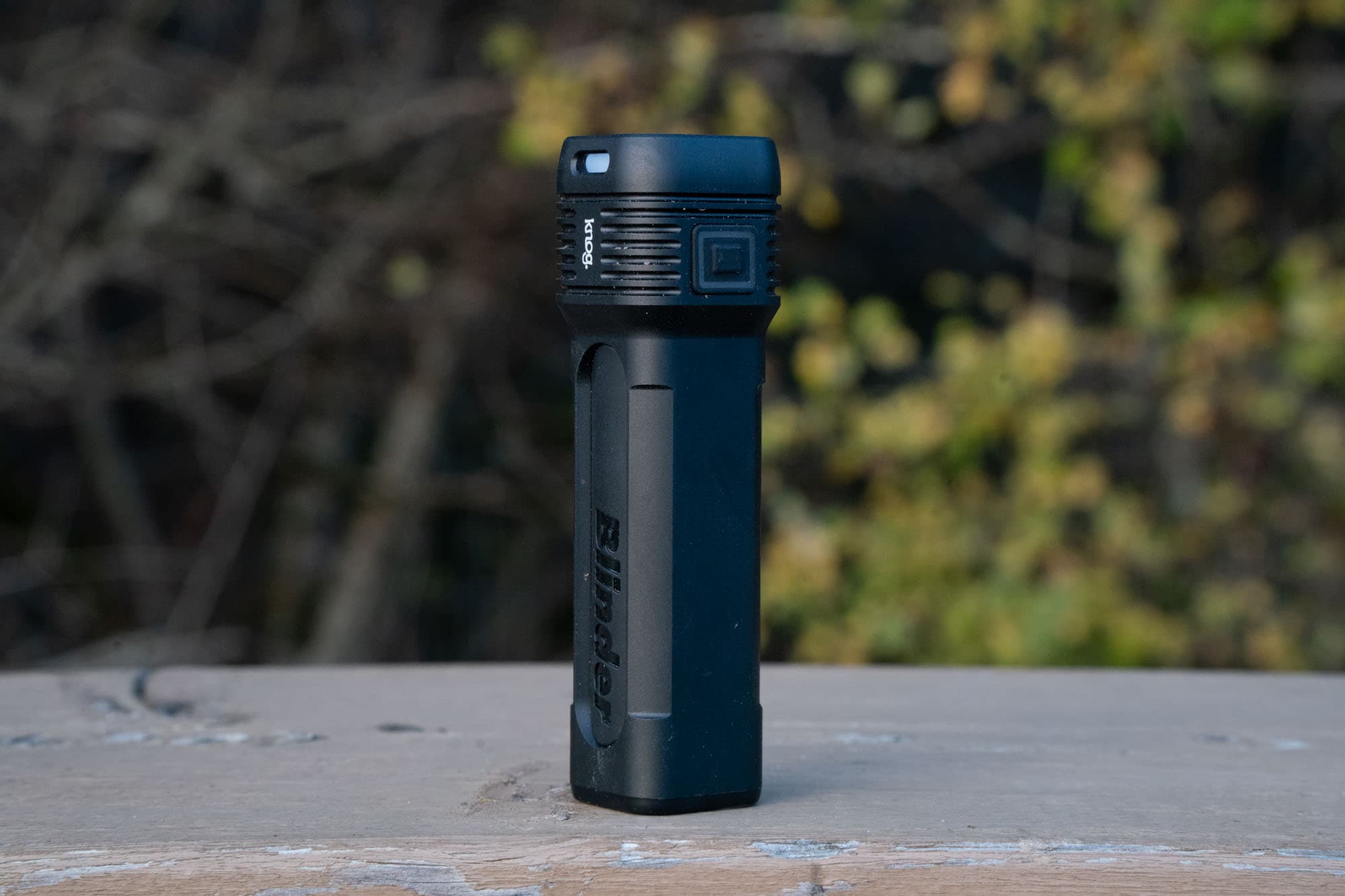The Knog Blinder 1300 standing upright.