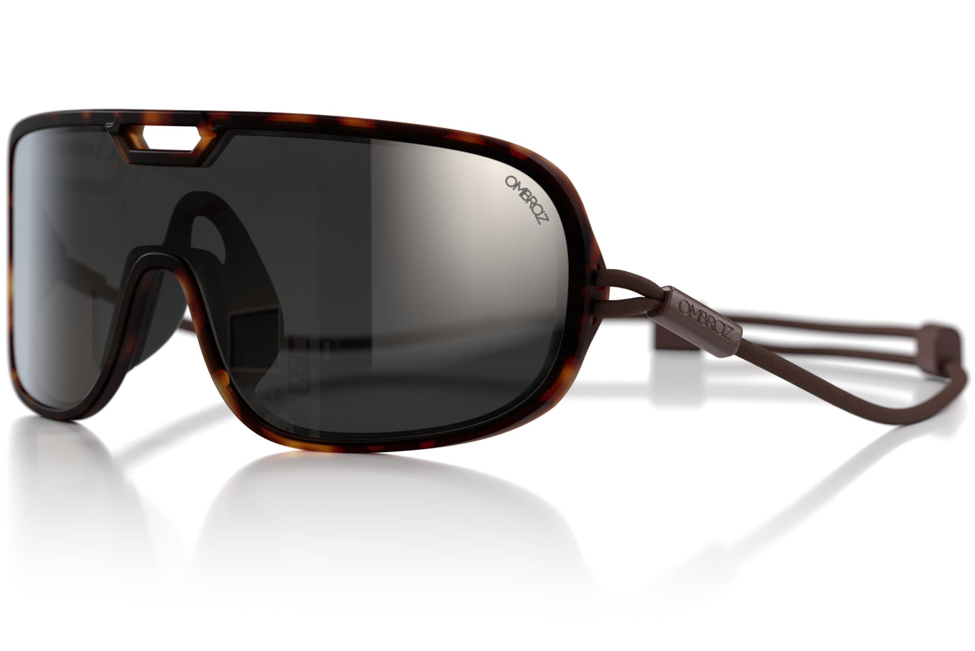 Tortoise frame with silver mirror lenses side view.