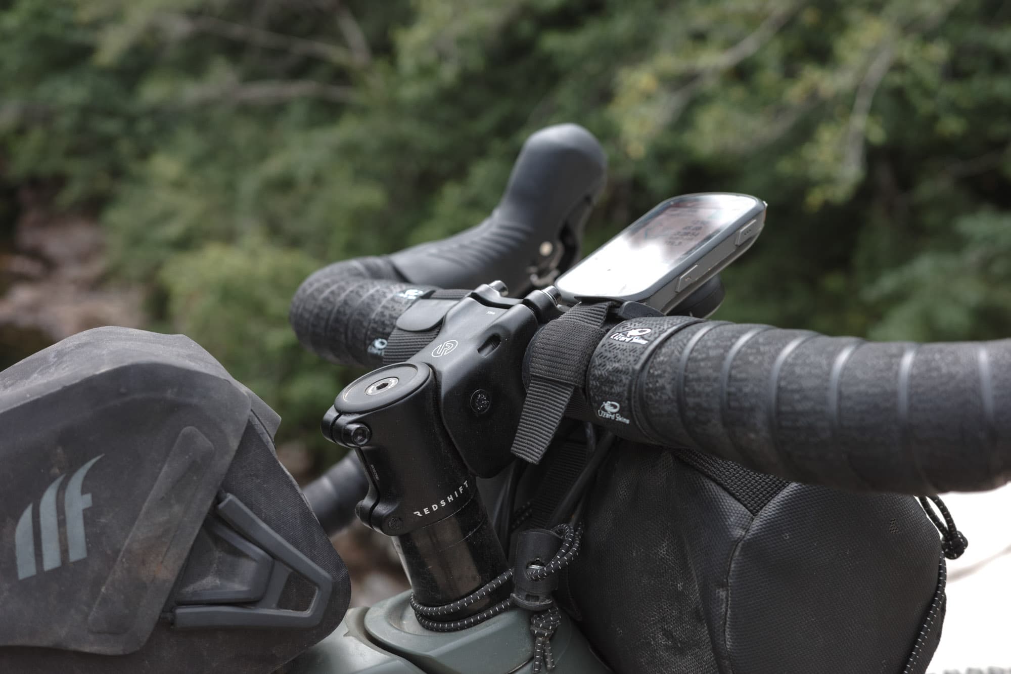 The Redshift Shockstop Suspension stem with Garmin mount.