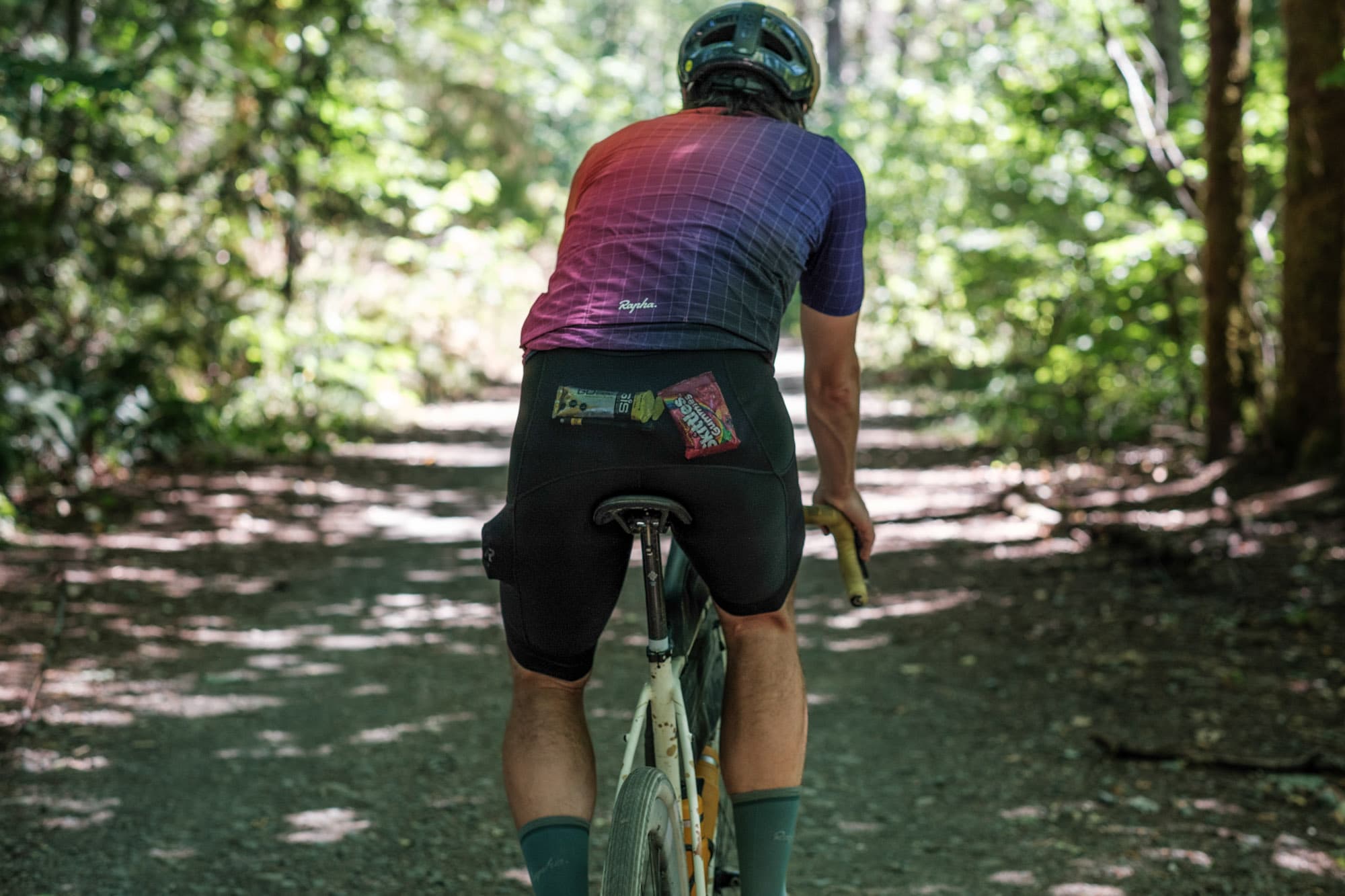 Jeff rides with the RedWhite Cargo Bibs.