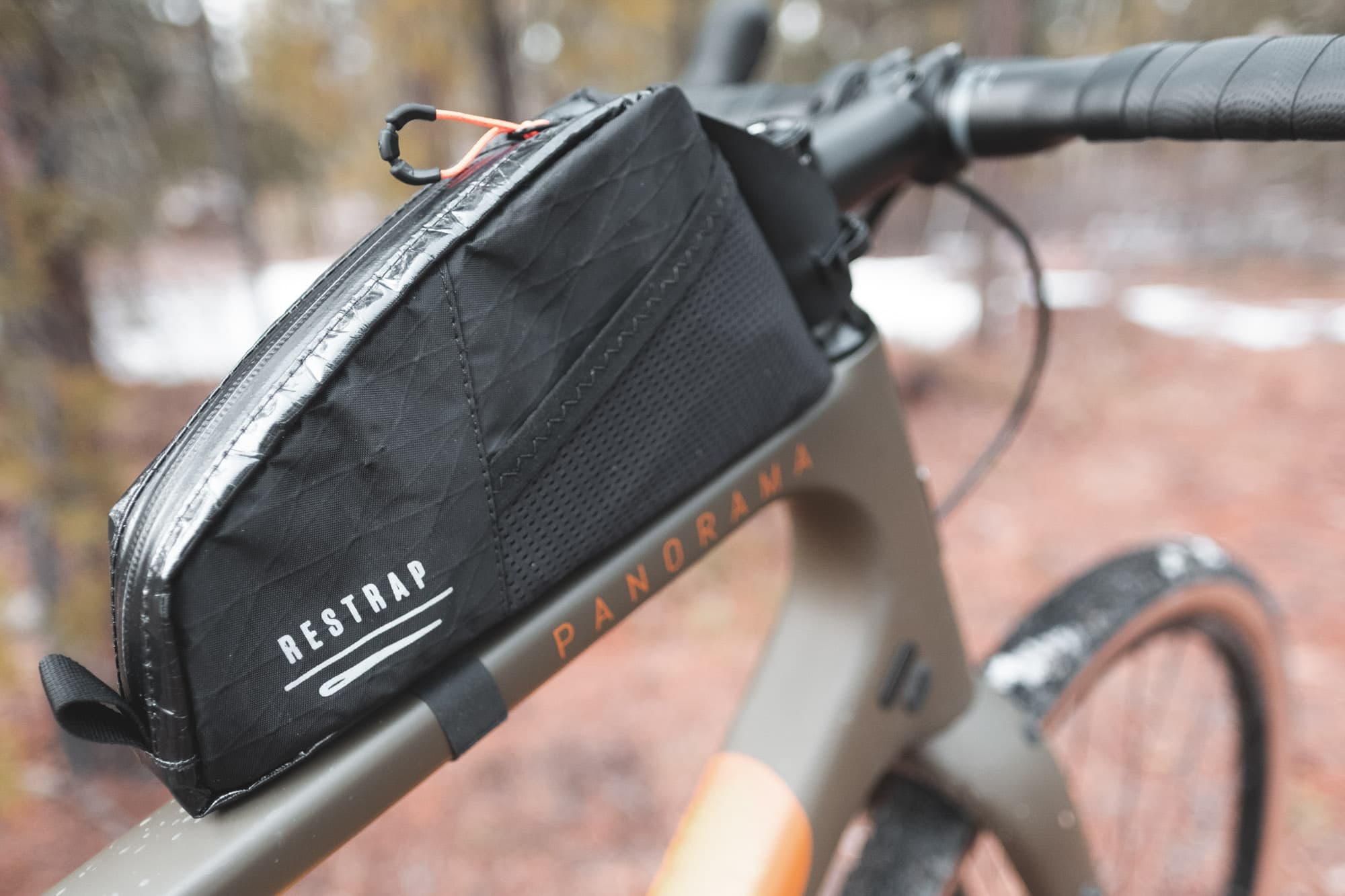 The Restrap Race bag on a gravel bike.