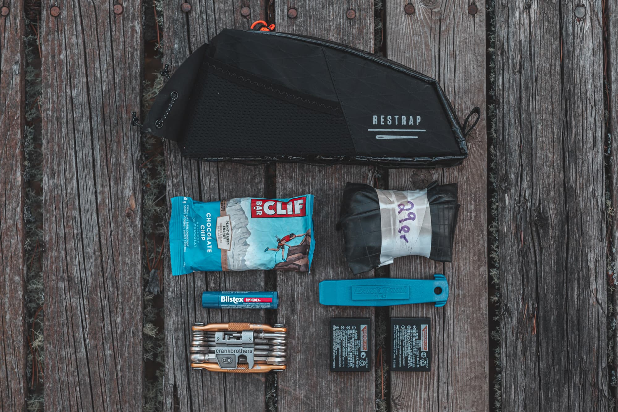 Stored gear in the Restrap Race bag.