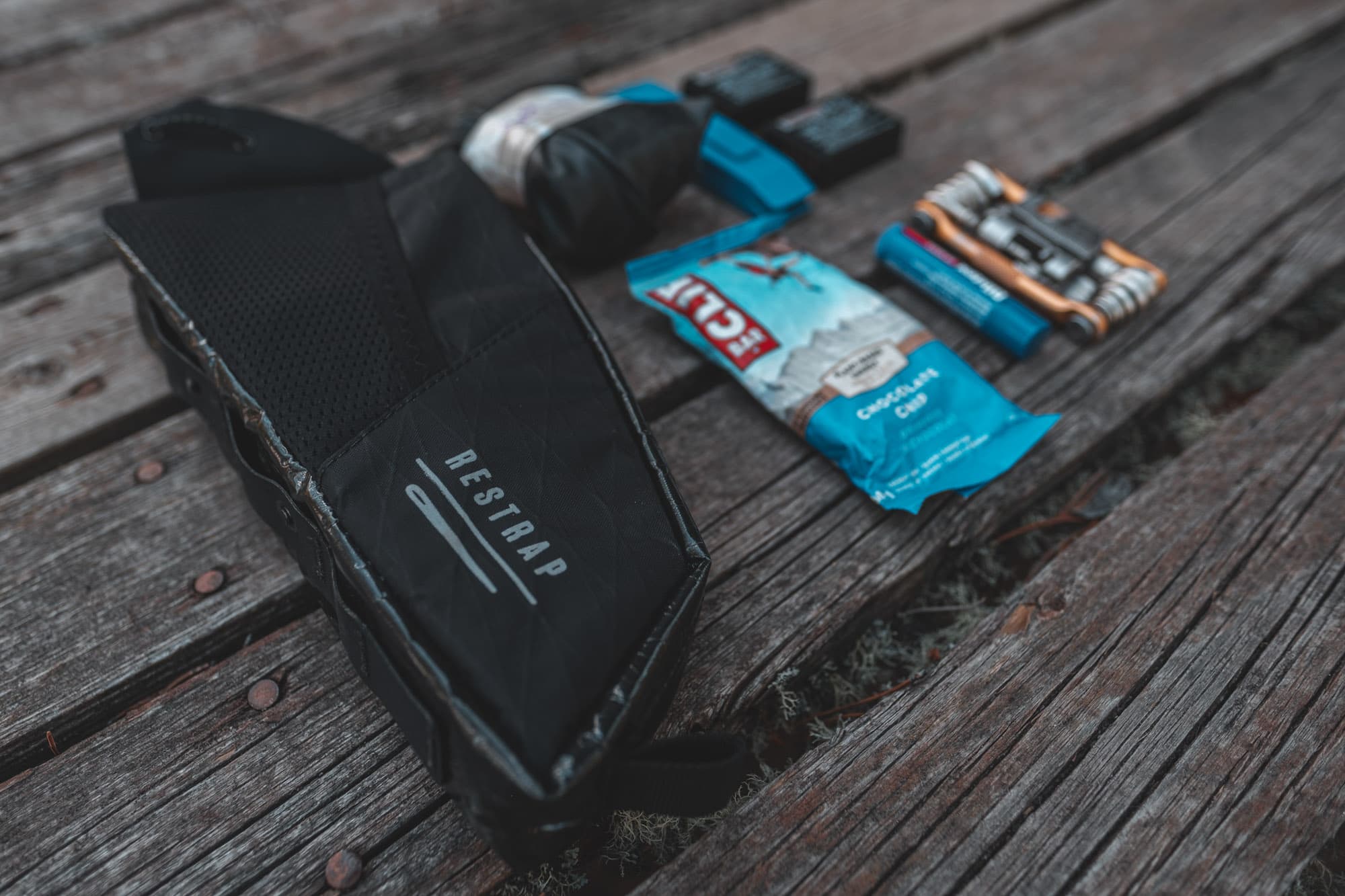 The Restrap bag with contents laid out.
