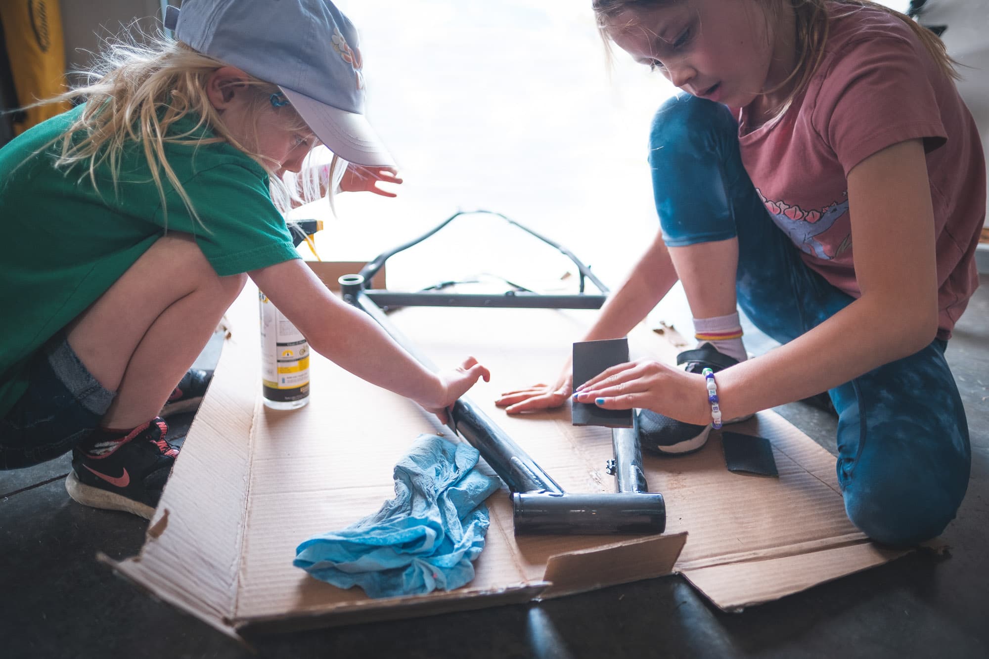 Tylers girls pitch in on the project.