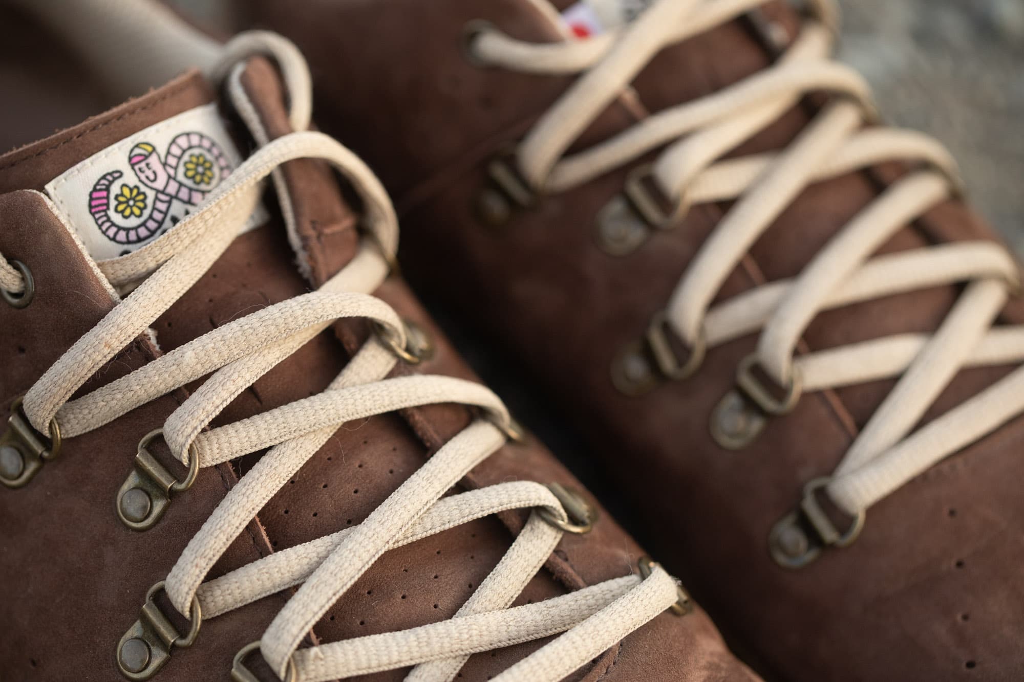 A close up of the laces and eyelets.