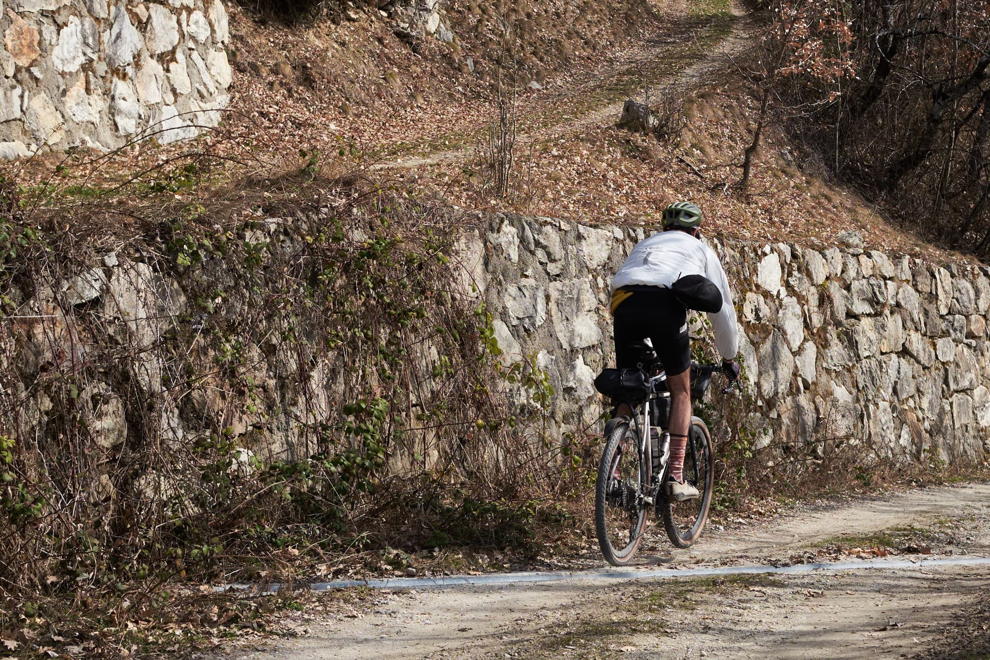 Climbing into the mountains.