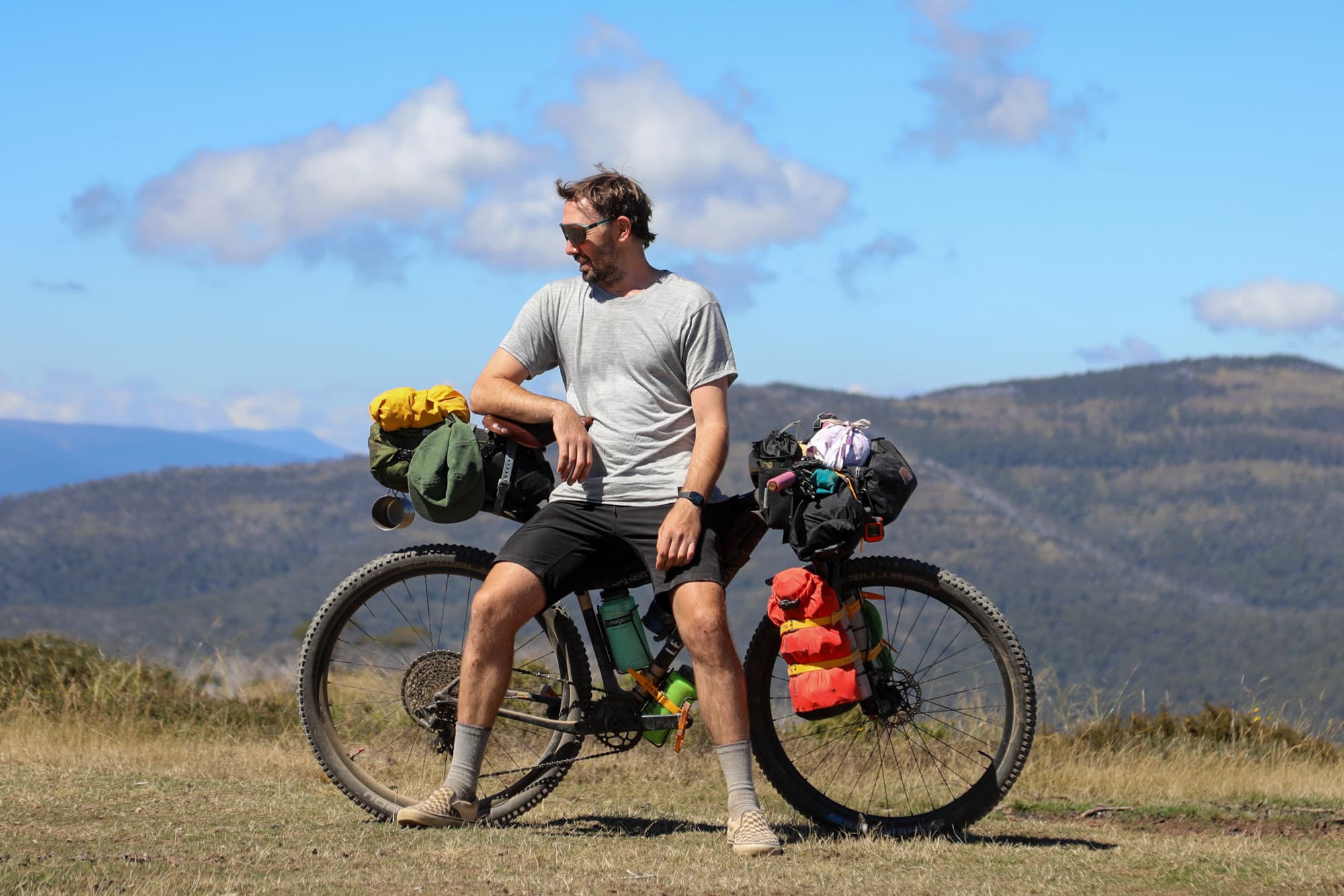 Mattie ready for bikepacking with his vans.