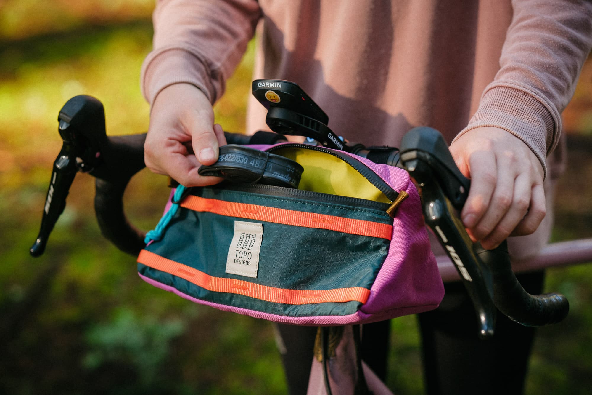 The triangular Bike Bag looking good on a Crust bike.
