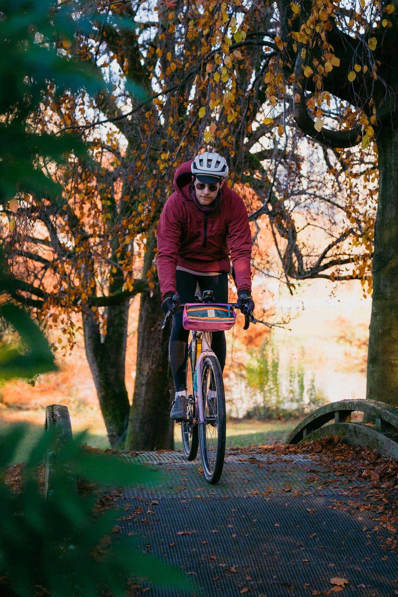 A cyclist in a park in Vancouver.