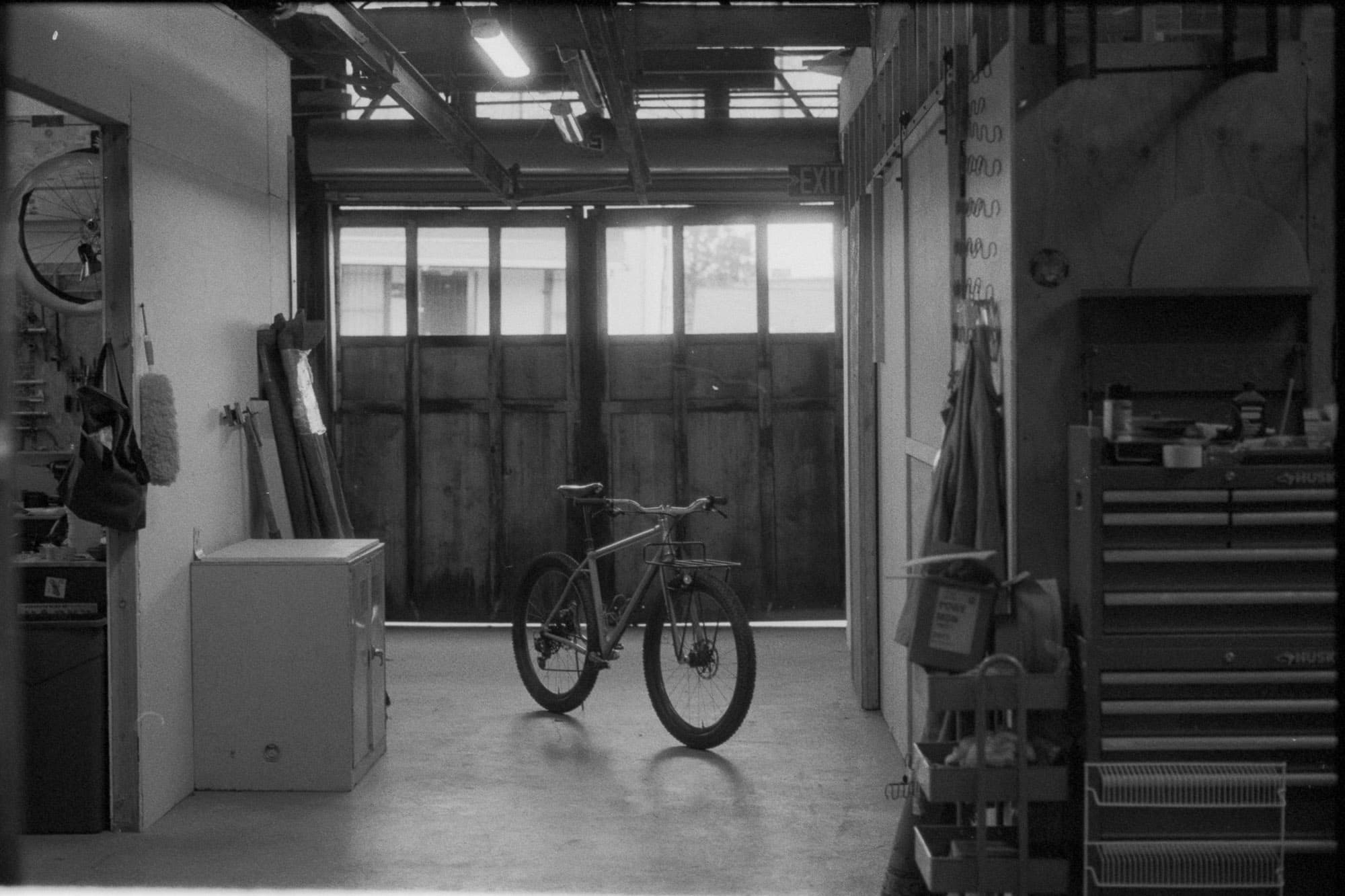 The Sklar workshop in black and white.