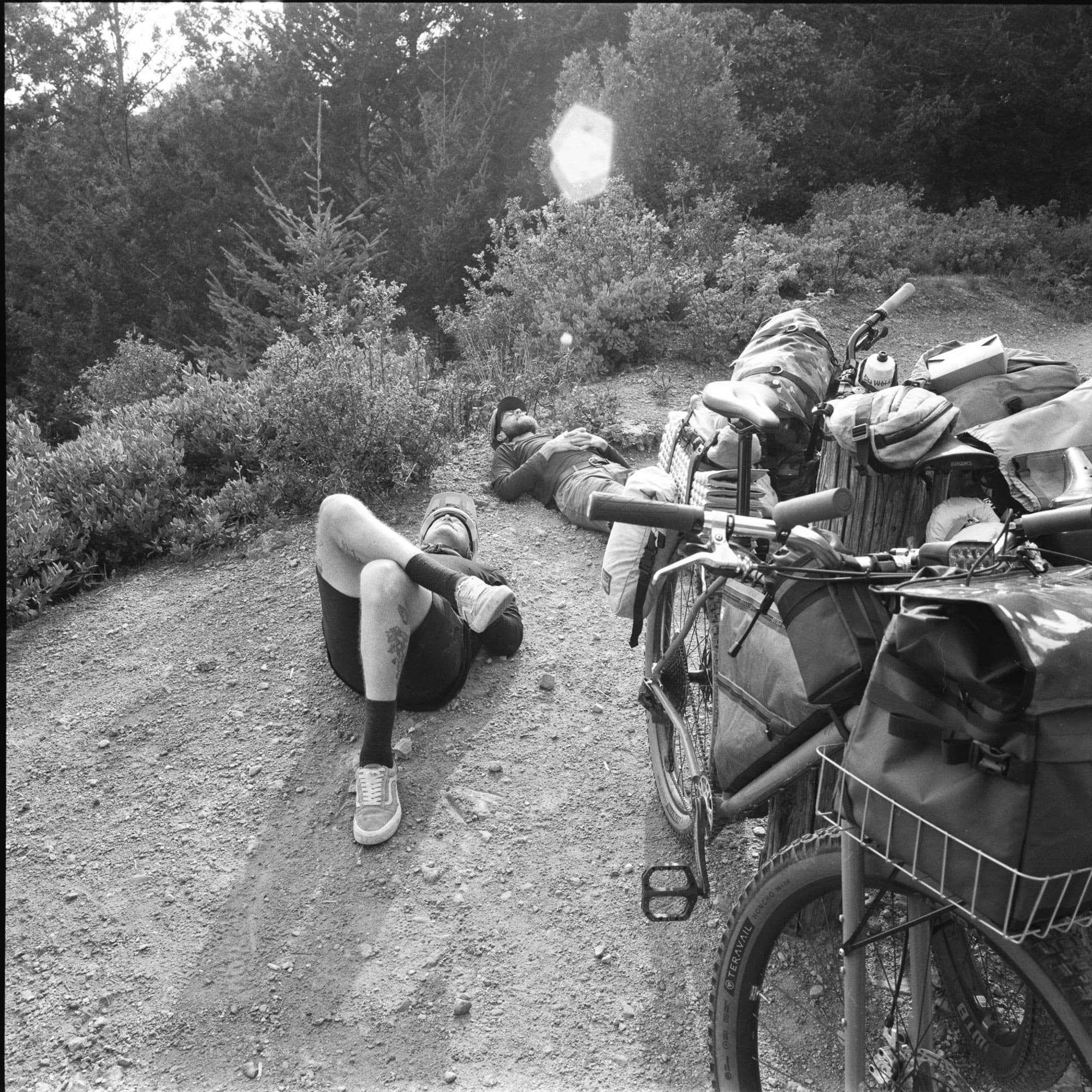 Lying in the dirt.