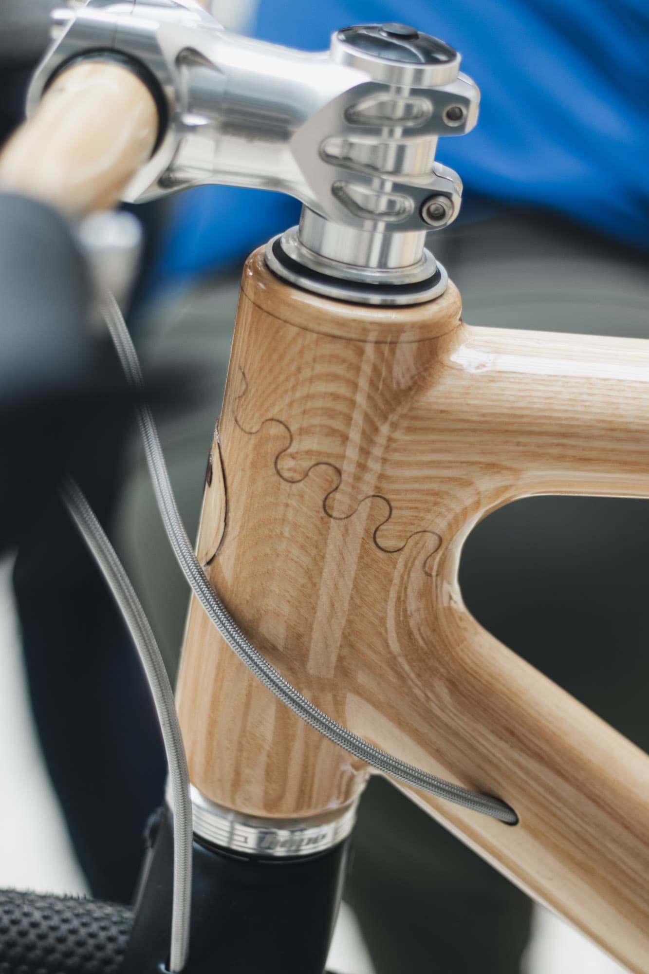 A closeup on the wood joinery.