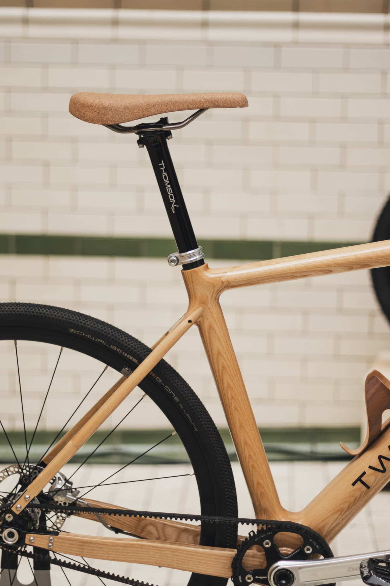The seat tube and post of a Twmpa bike.