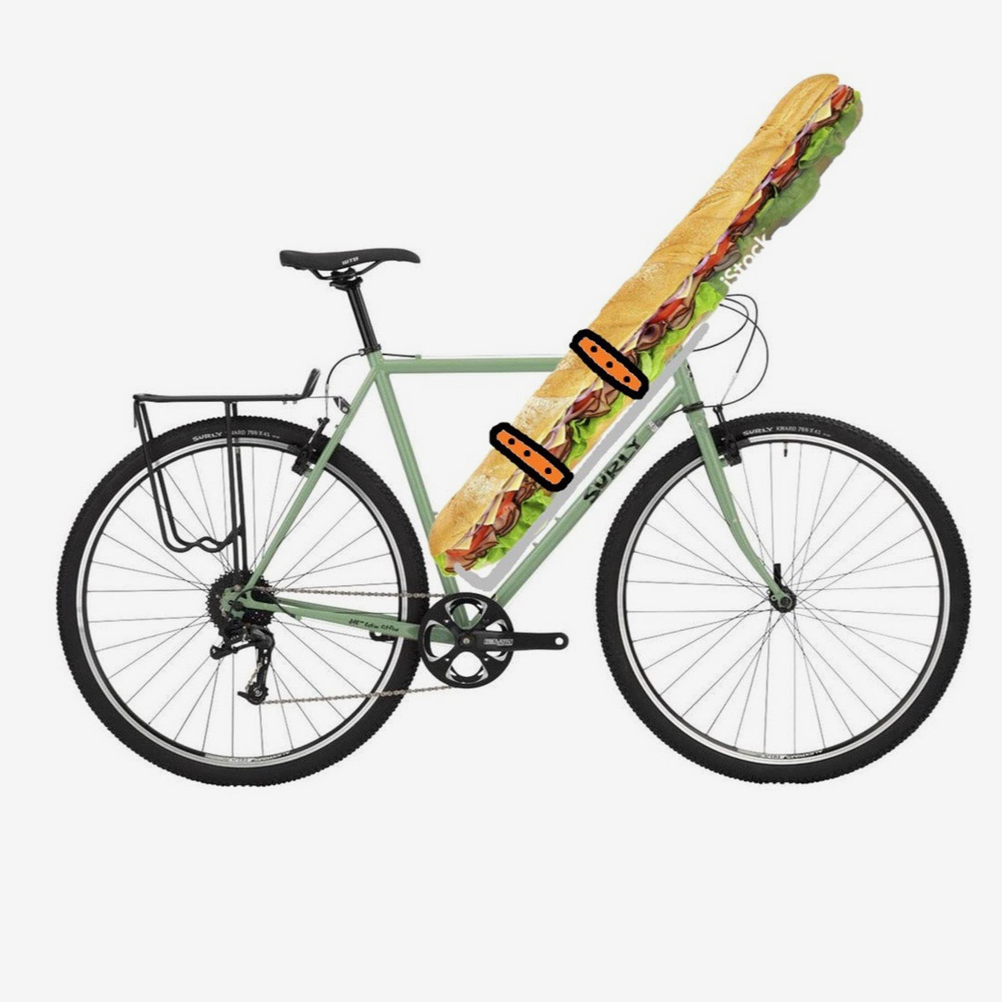 Subway strapped to a bike.