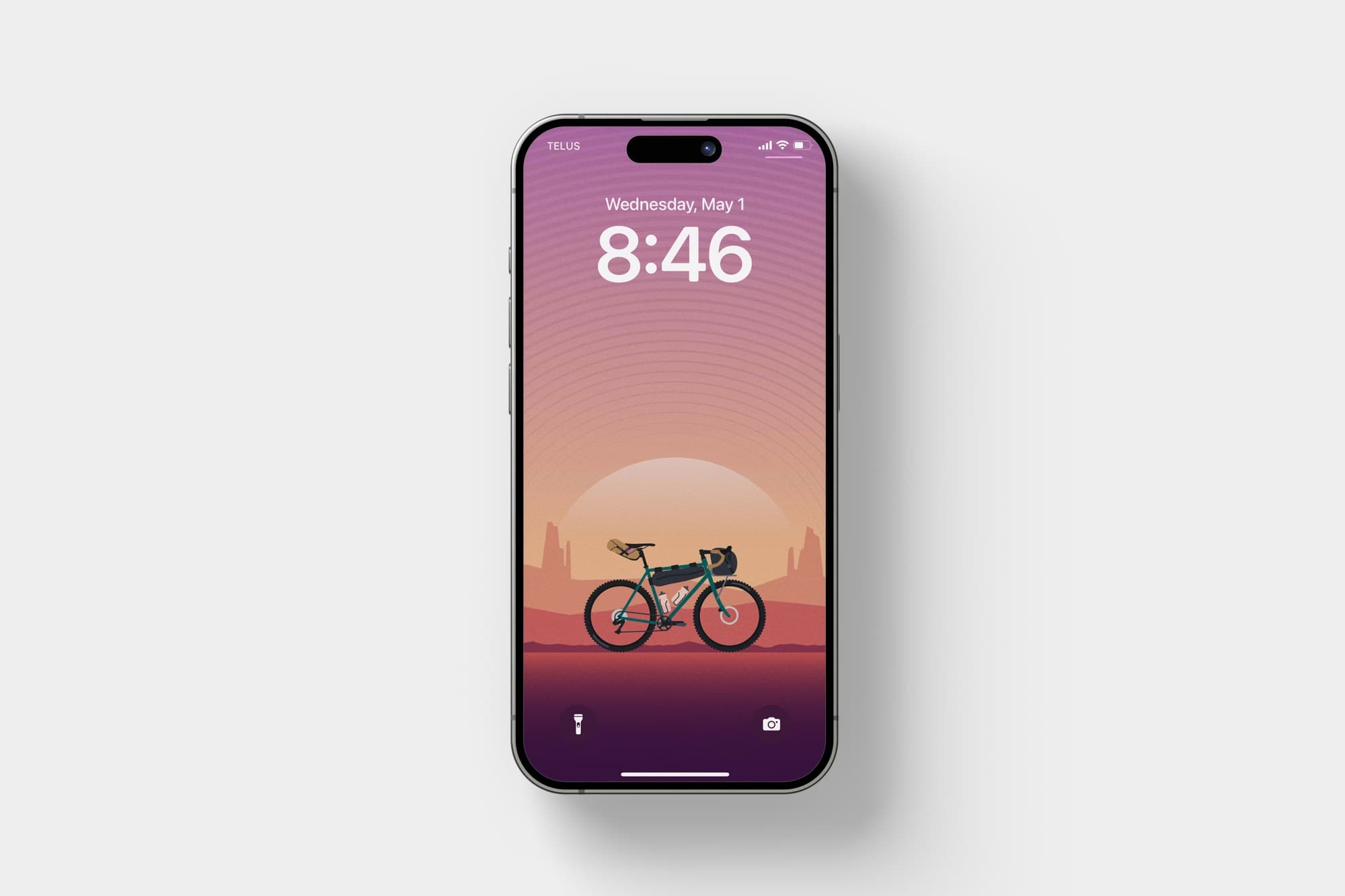 The Bike Anywhere gravel wallpaper on an iPhone lock screen