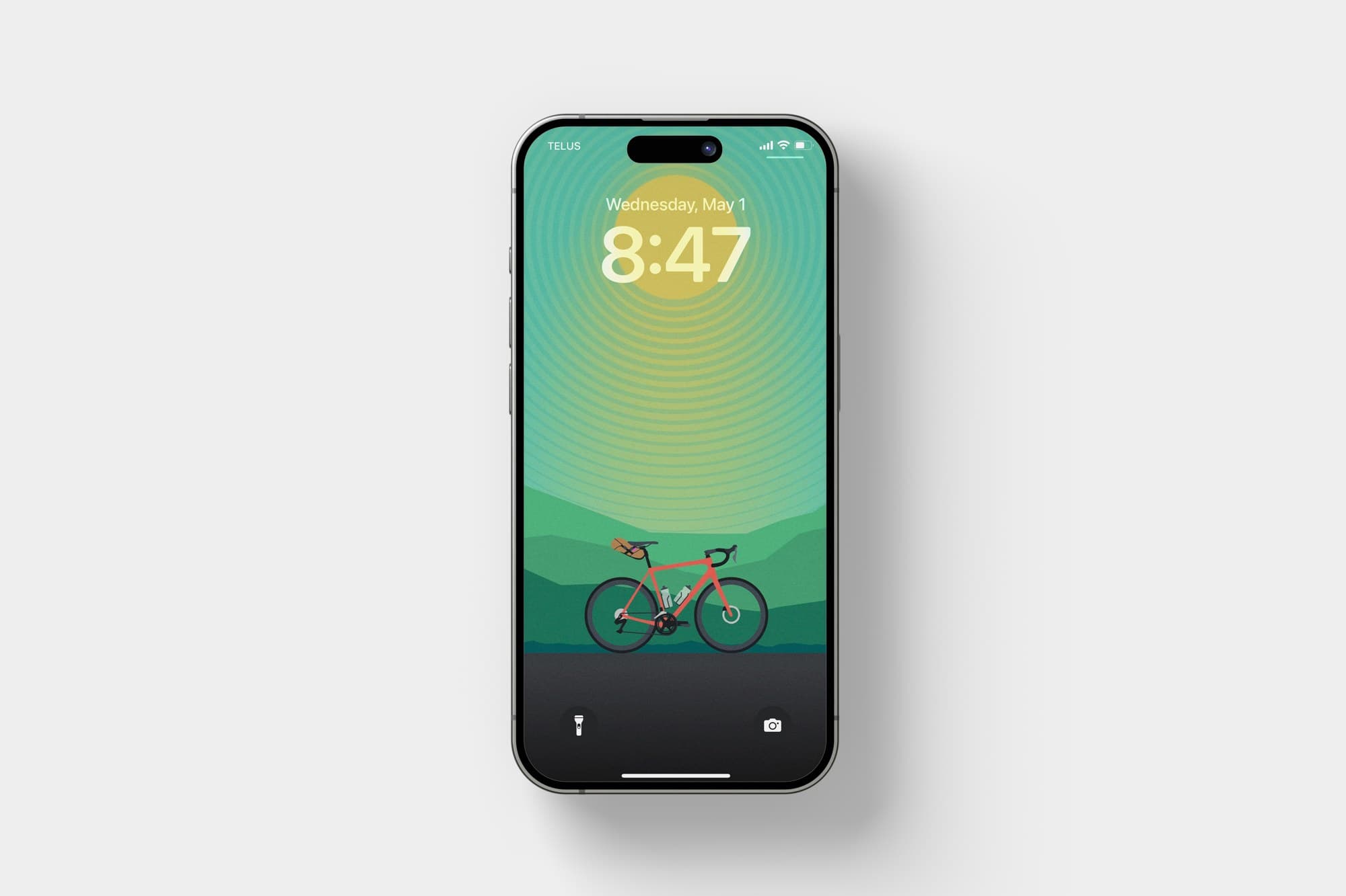 The Bike Anywhere road wallpaper on an iPhone lock screen