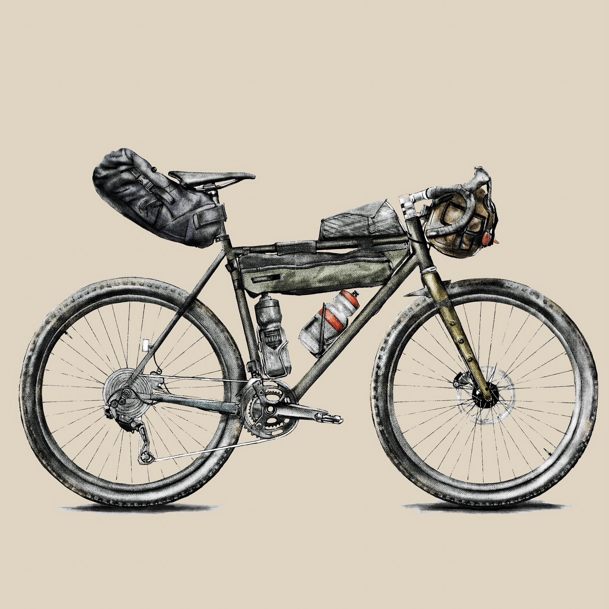 A bikepacking setup illustration by Dean Liebau.