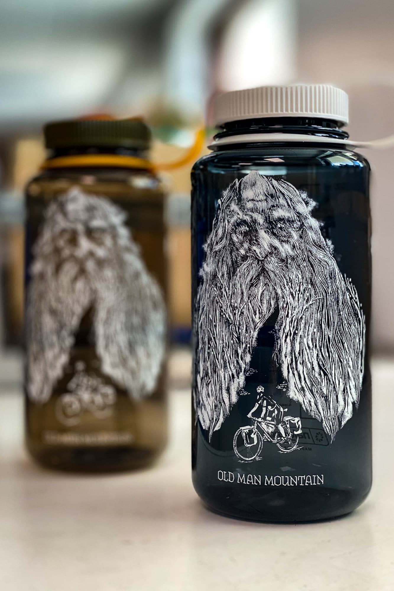 Old Man Mountain Nalgene bottles.