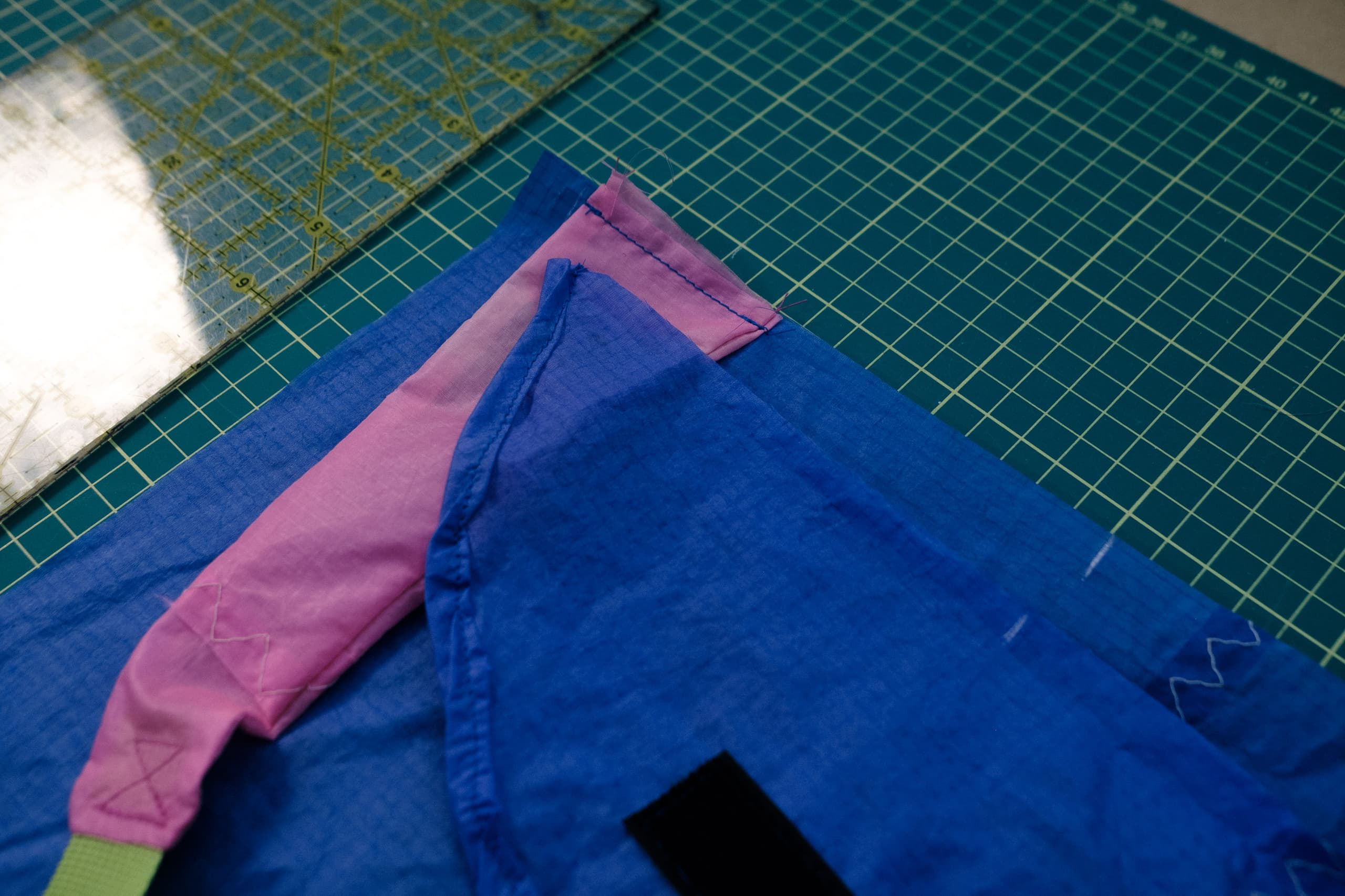 Sewing the front flap to the body.