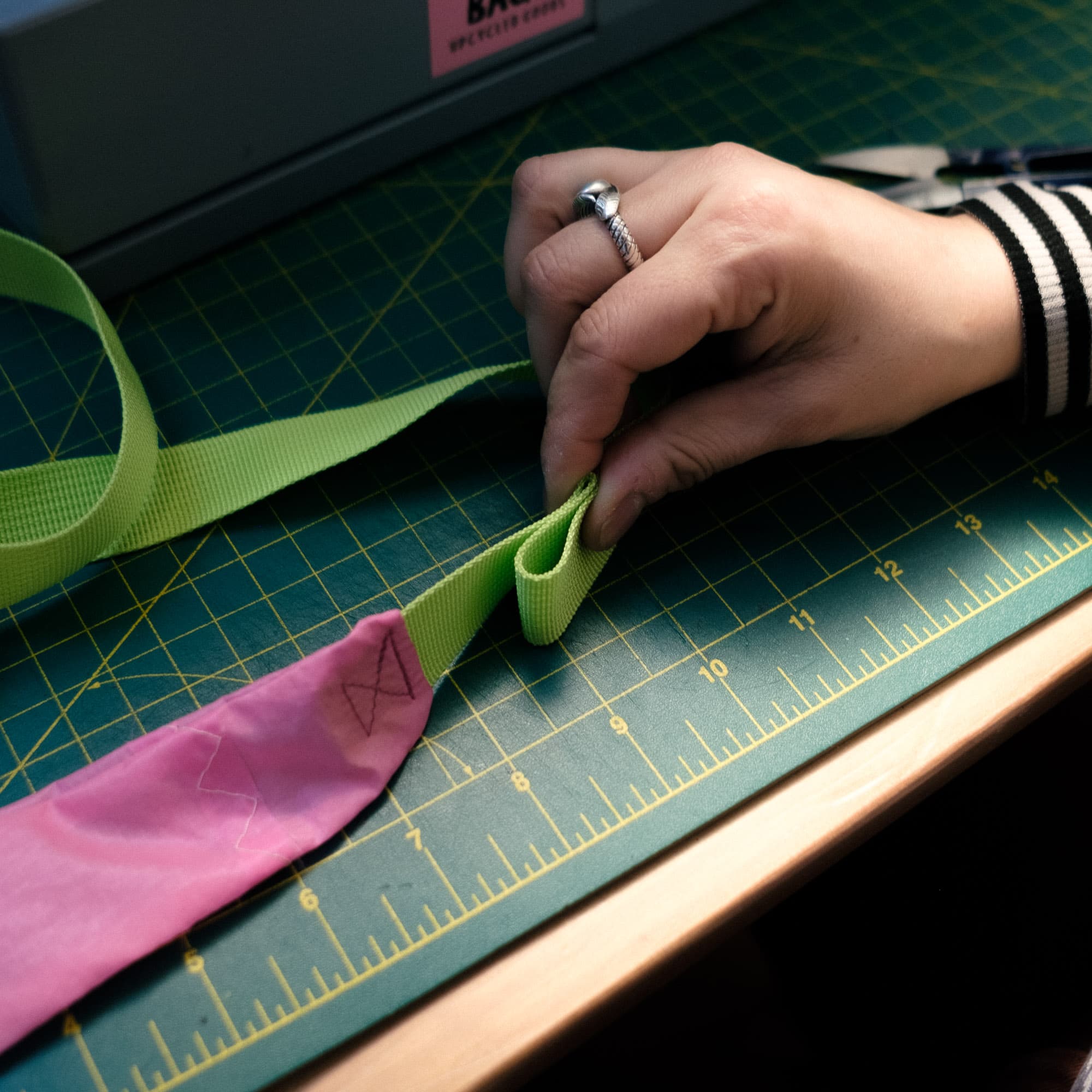 Fold over the webbing.
