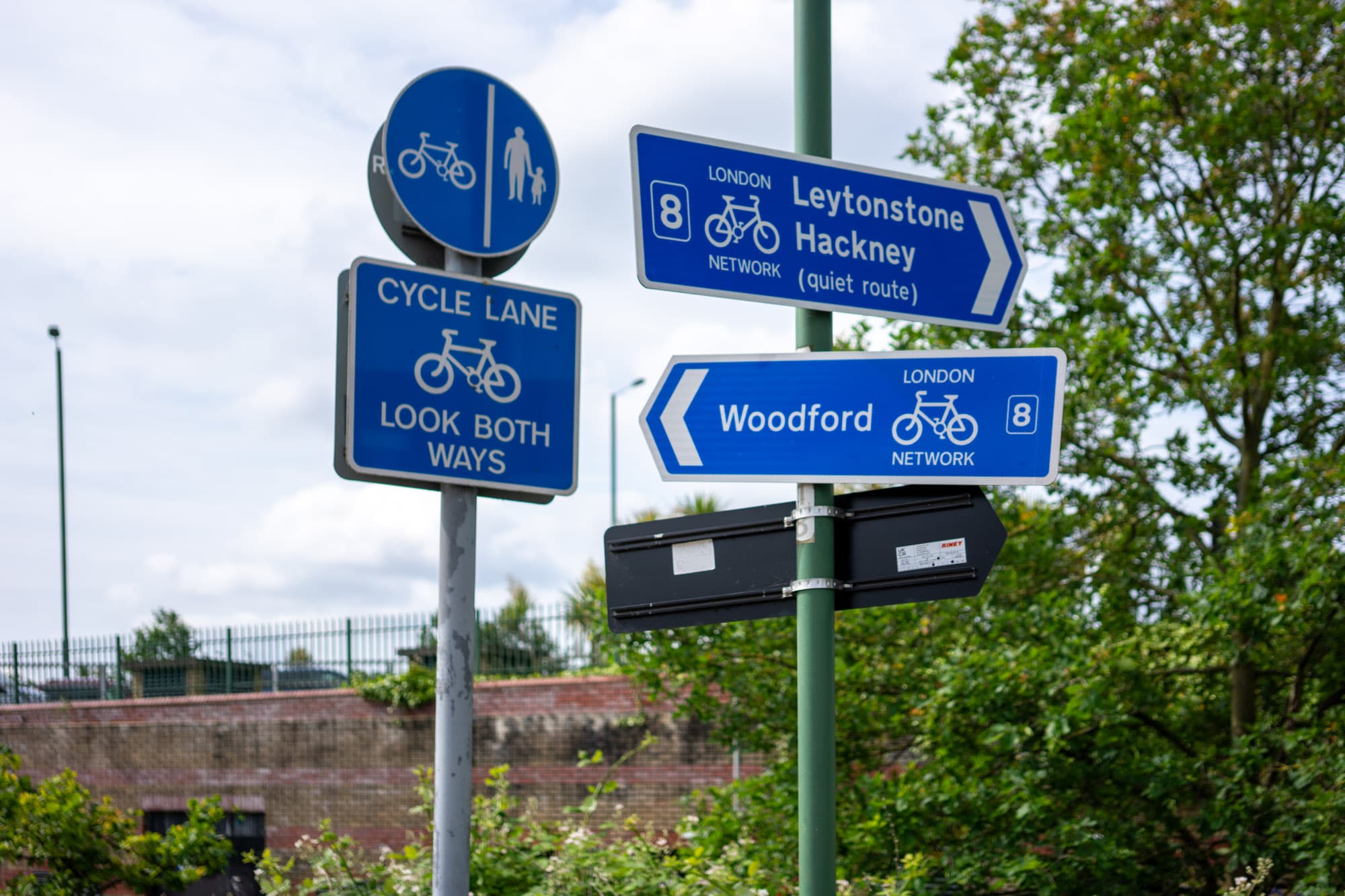 Wayfinding signs for bikes in London.