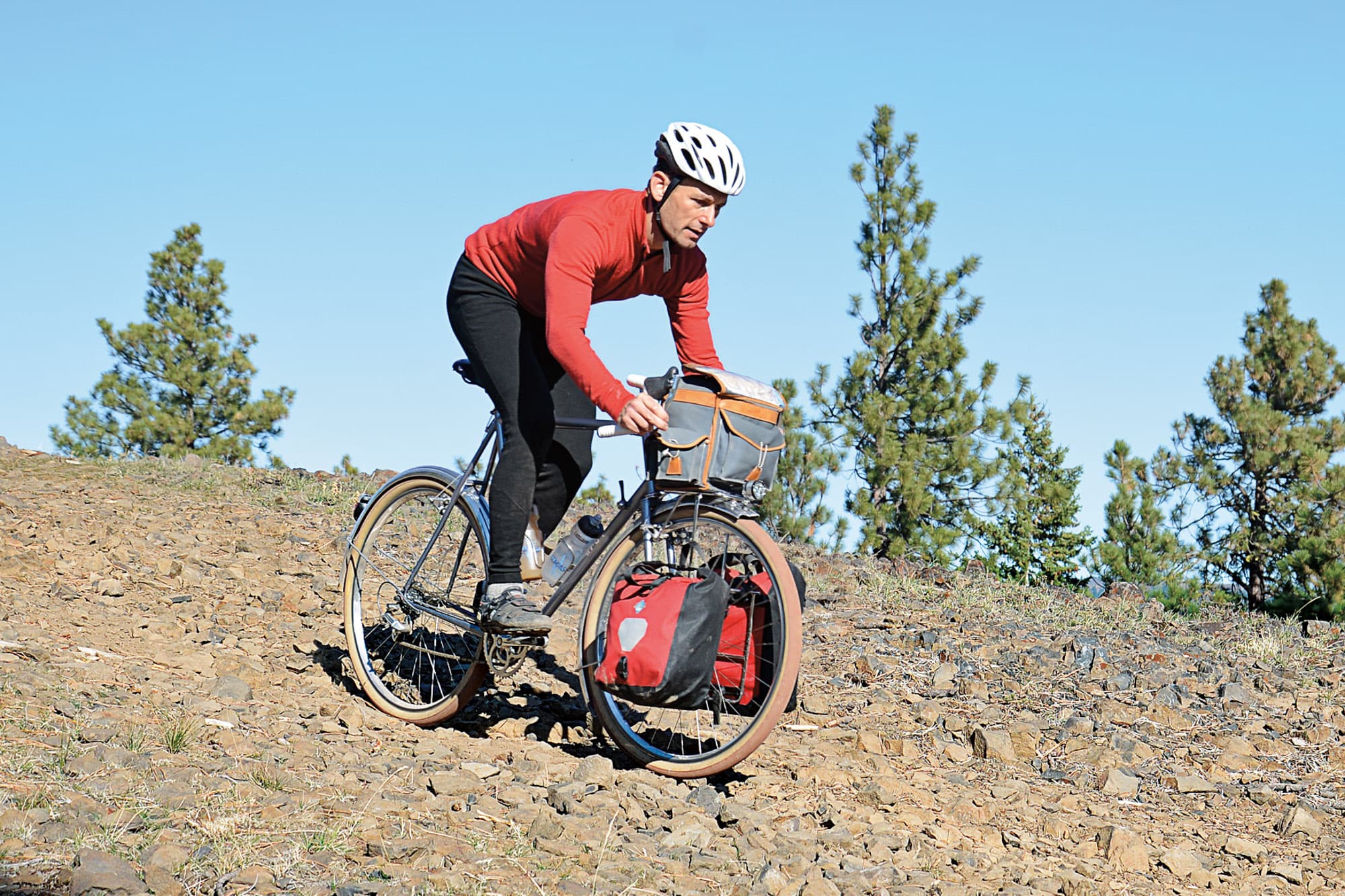 Jan riding on the gravel.