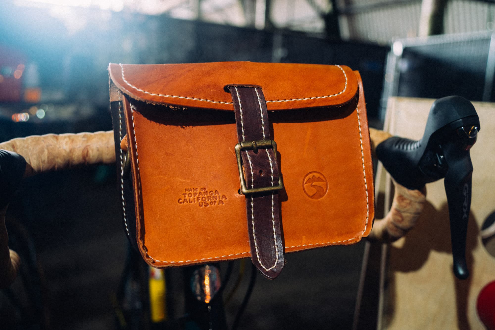 A leather bike bag.