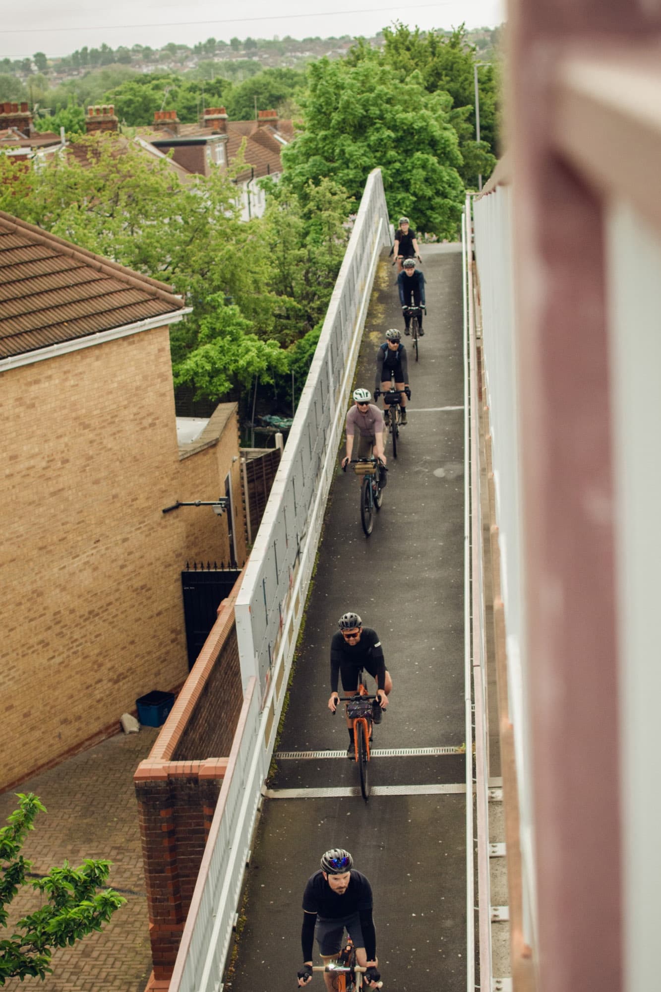 Cycling down one of Londons urban overpasses.
