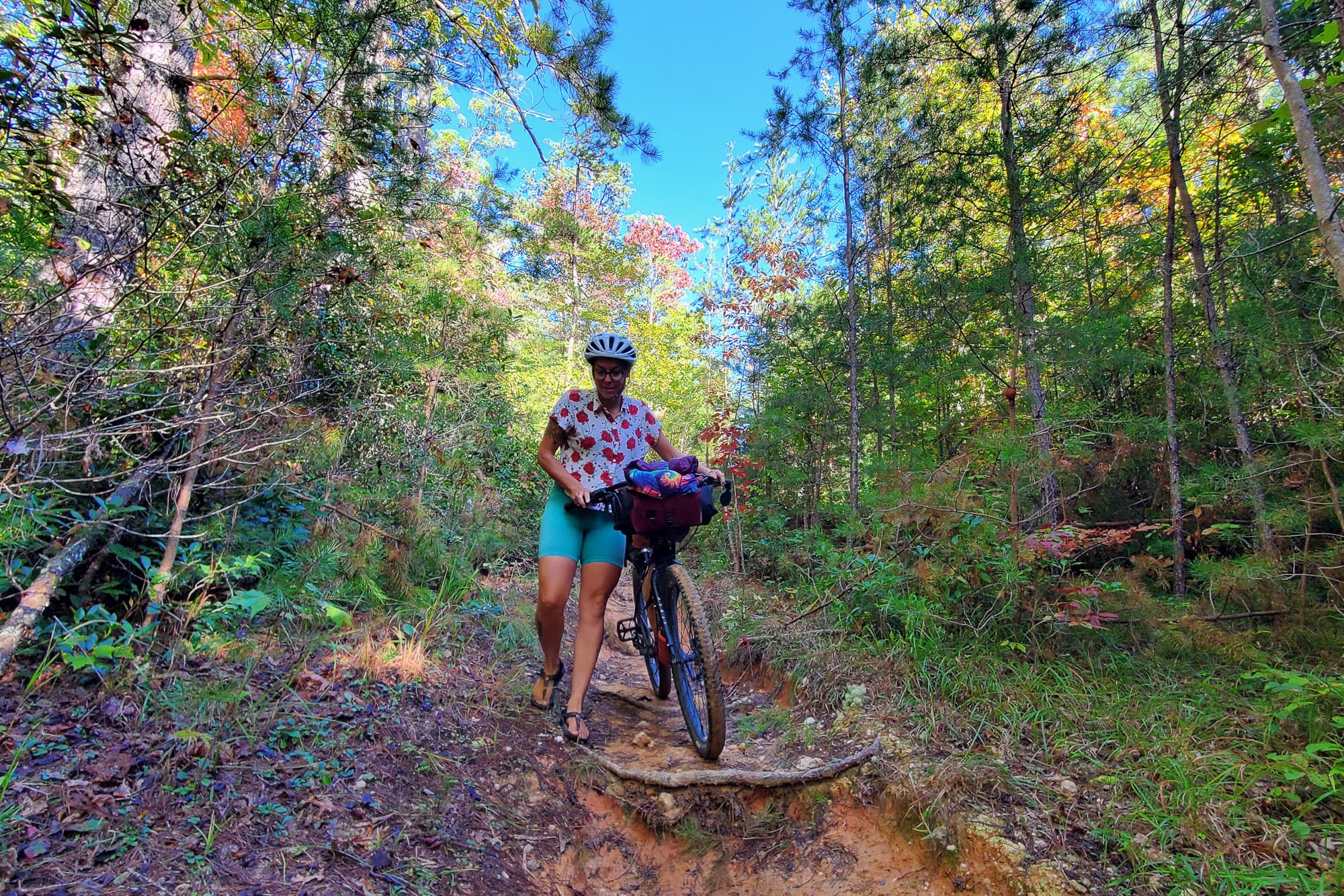 Walking on the singletrack.