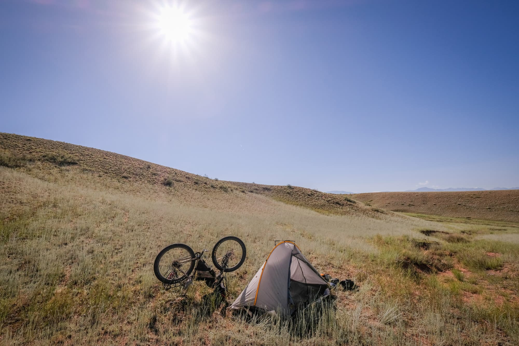 Matthew Crompton sets up a wild camp.