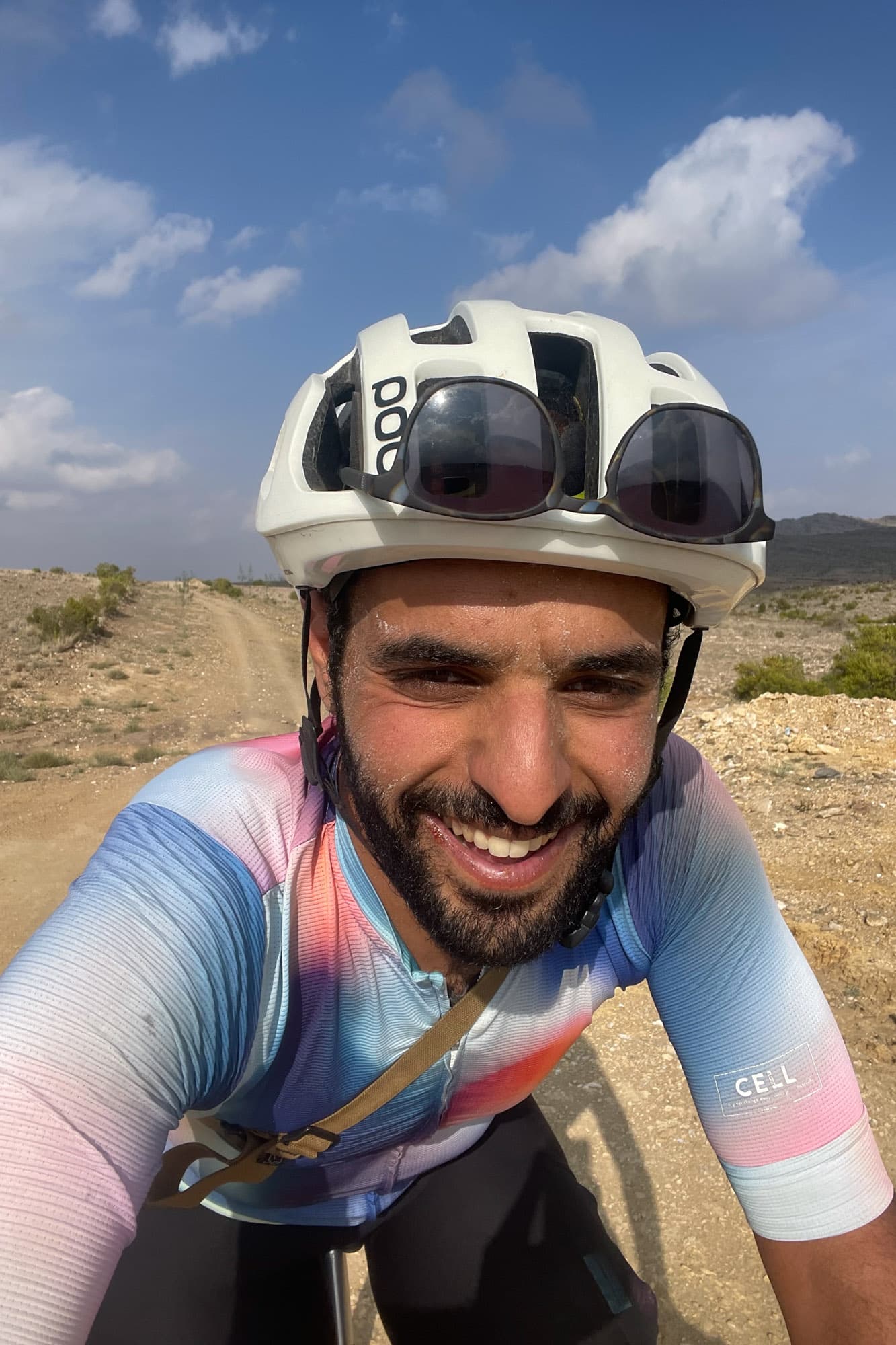 Abe sweating it on the road.