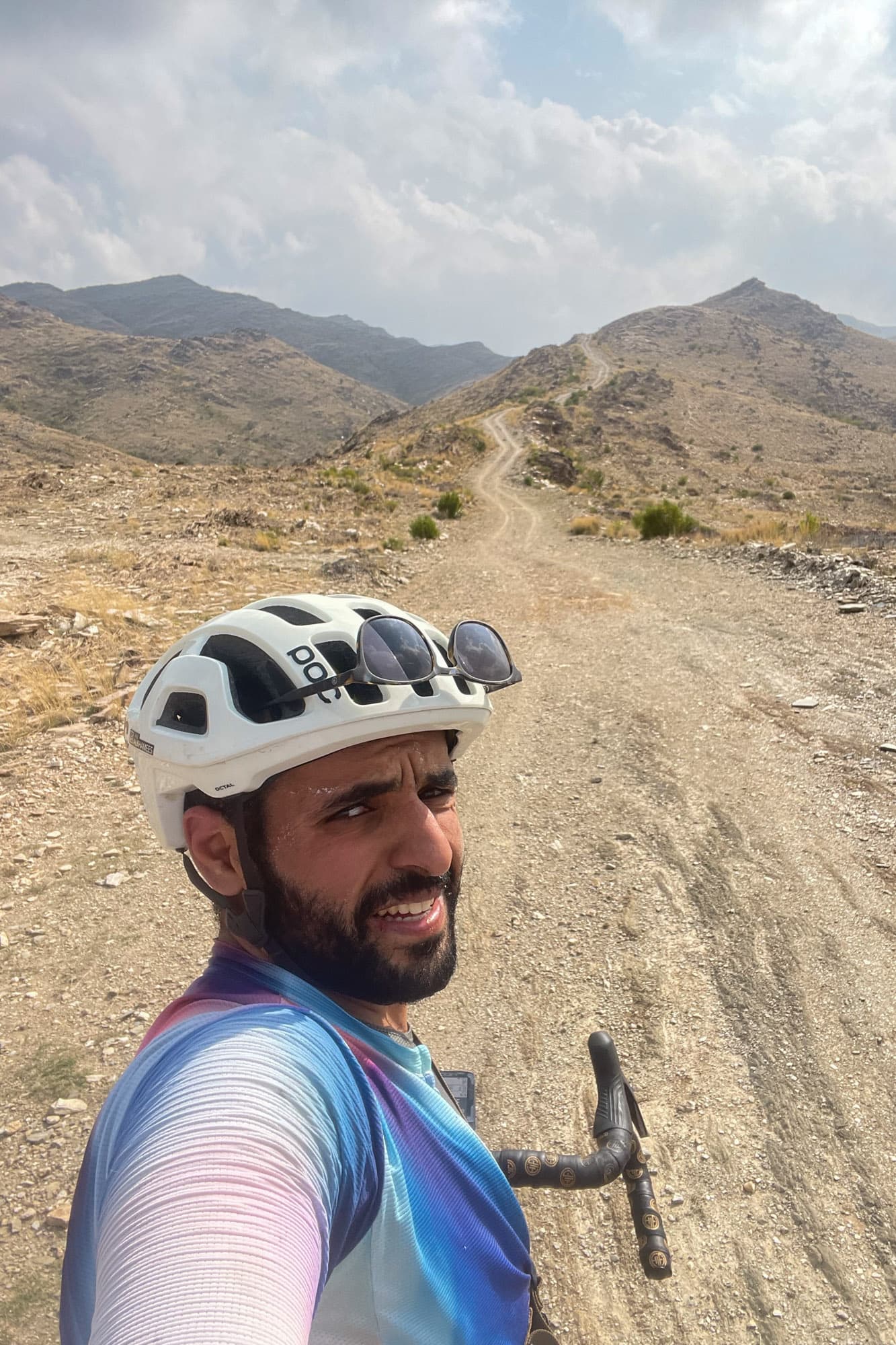 Abe about to tackly a hot climb.