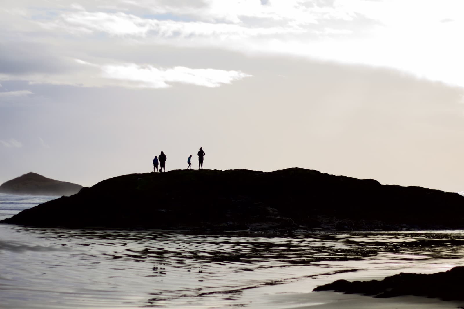 family on rock at long beach