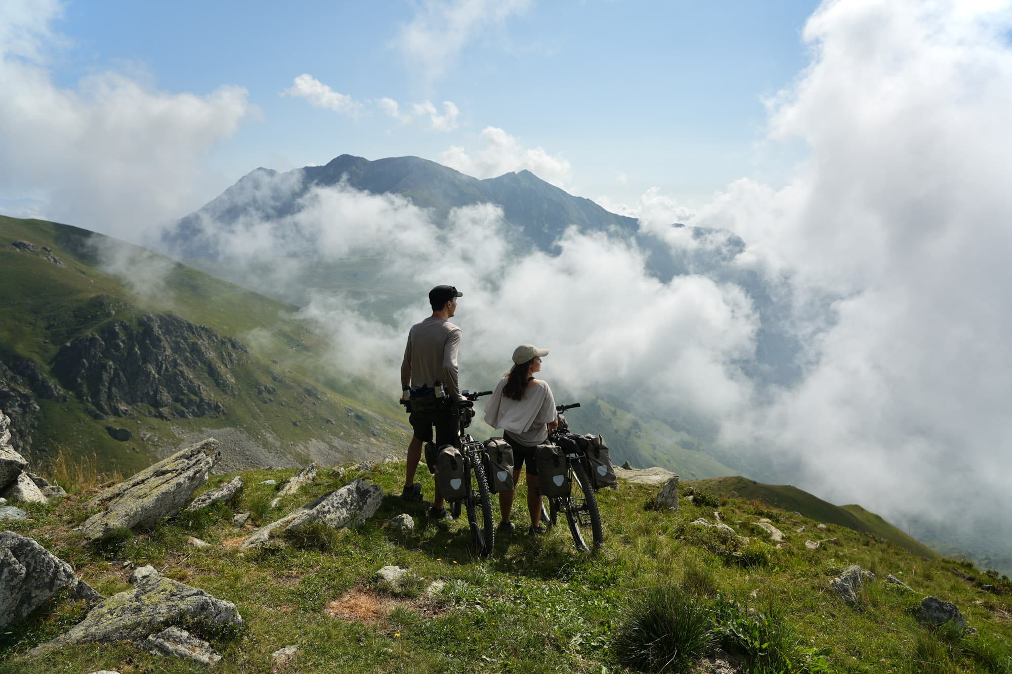 The couple enjoys the view from the top.