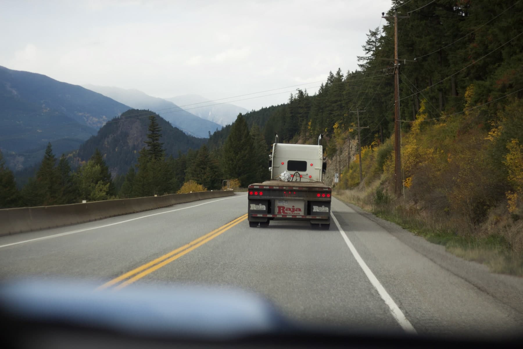 Highway drive with semi truck