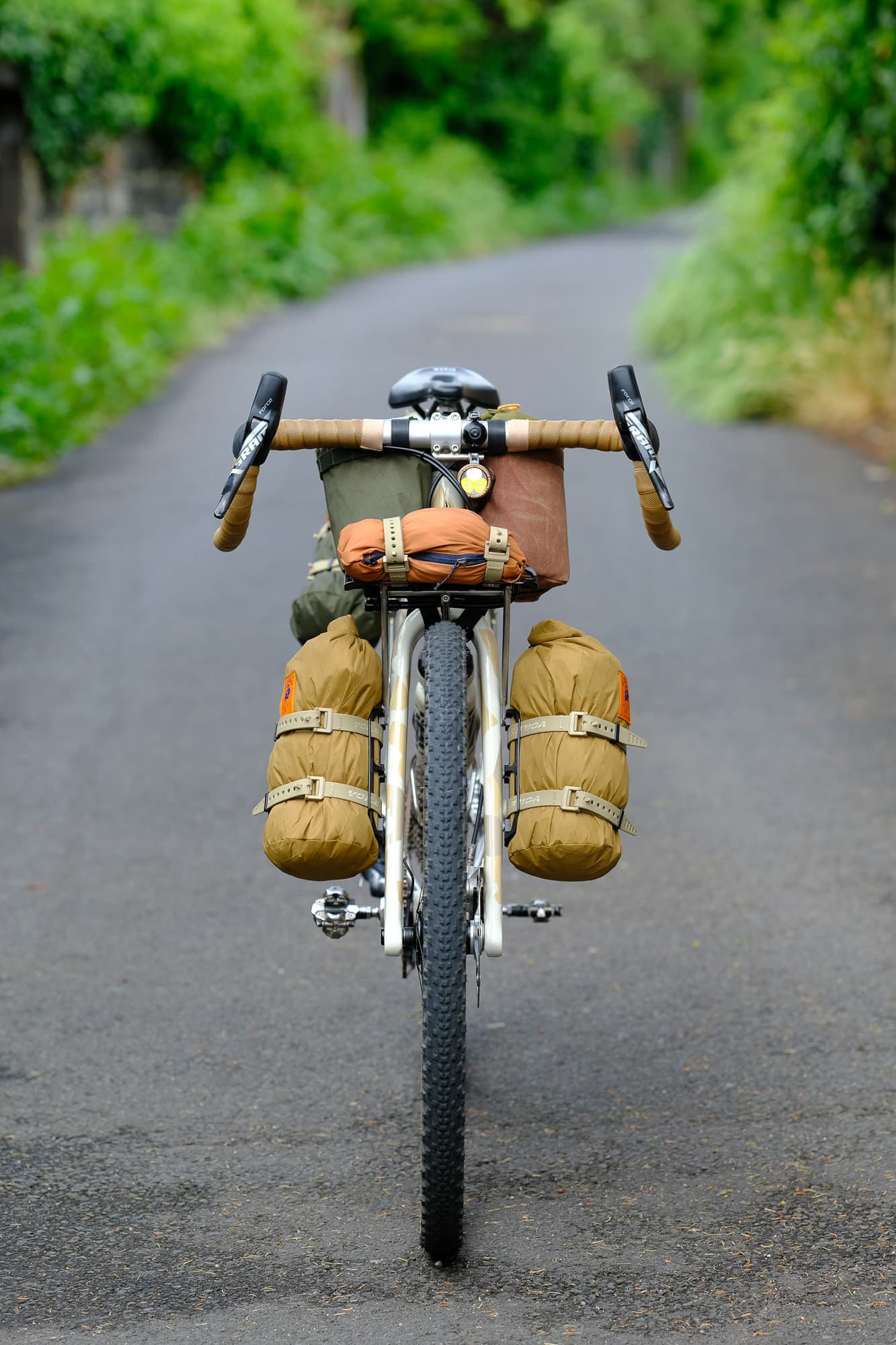 A front view of a Victoire adventure bike.