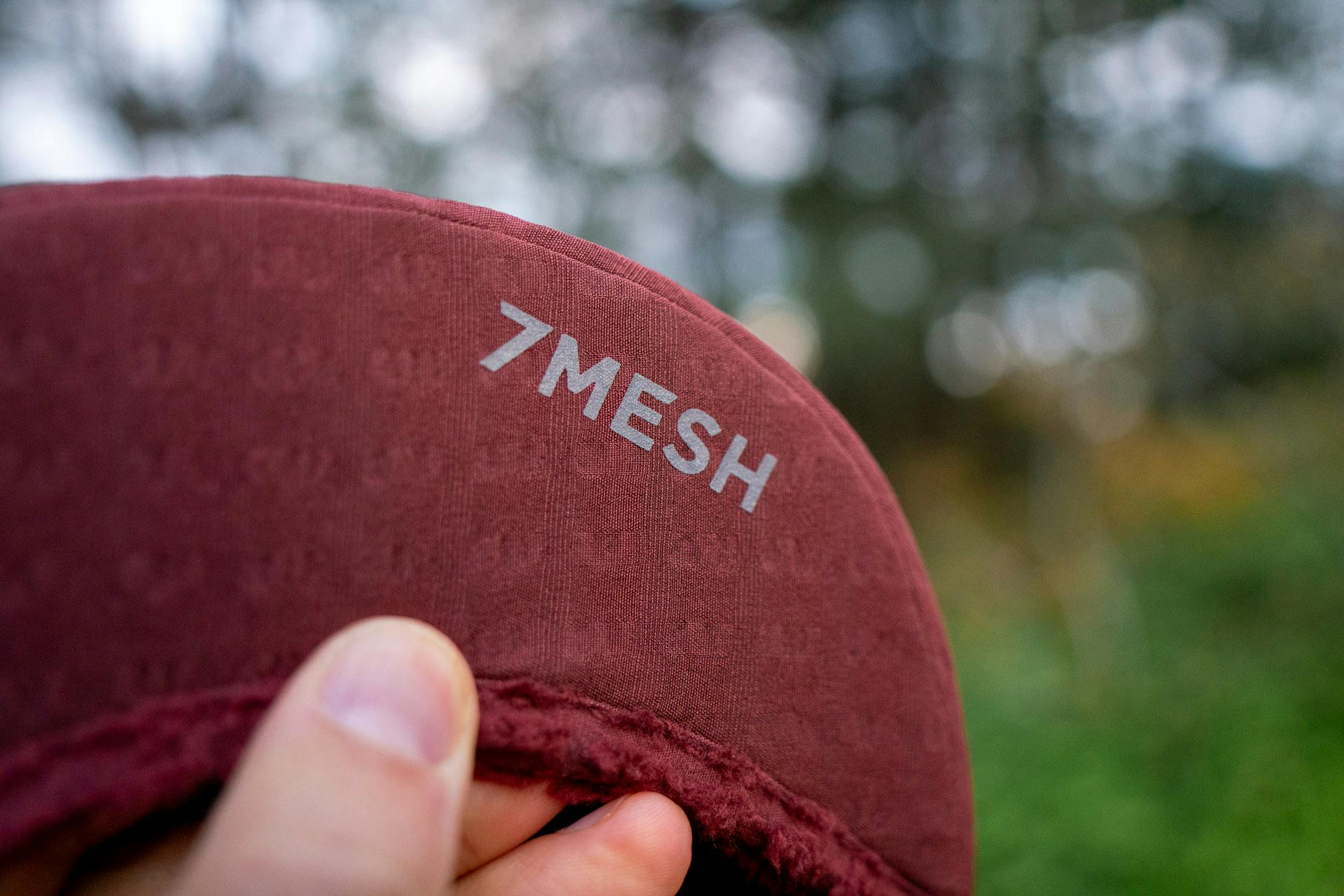 A closeup of the 7Mesh logo on the visor.