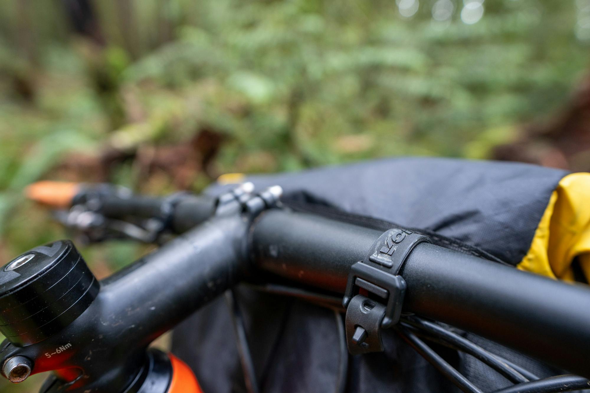 The bags attachments to the handlebars.